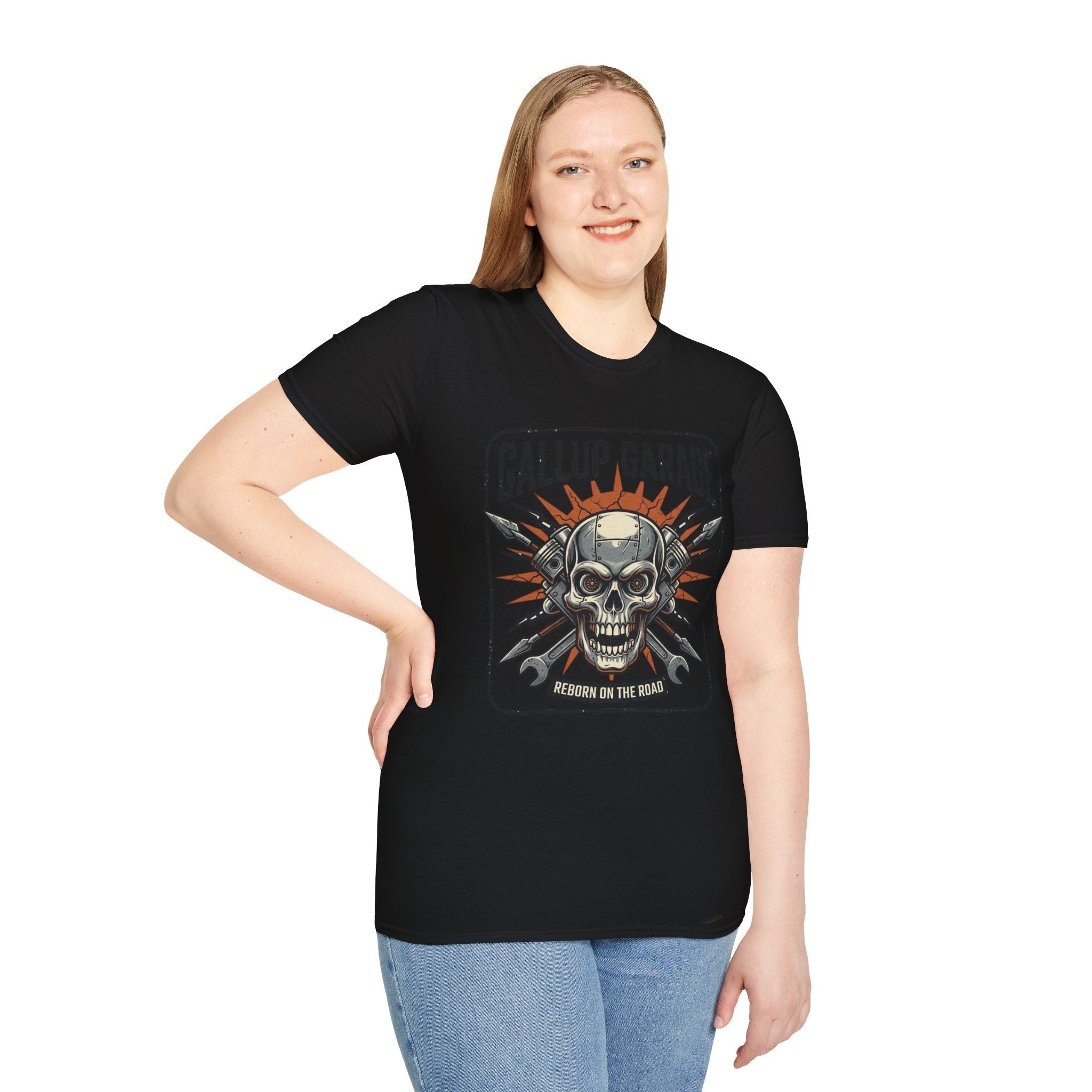 Gallup Garage Skull Tee — Vintage Automotive Mechanic T‑Shirt