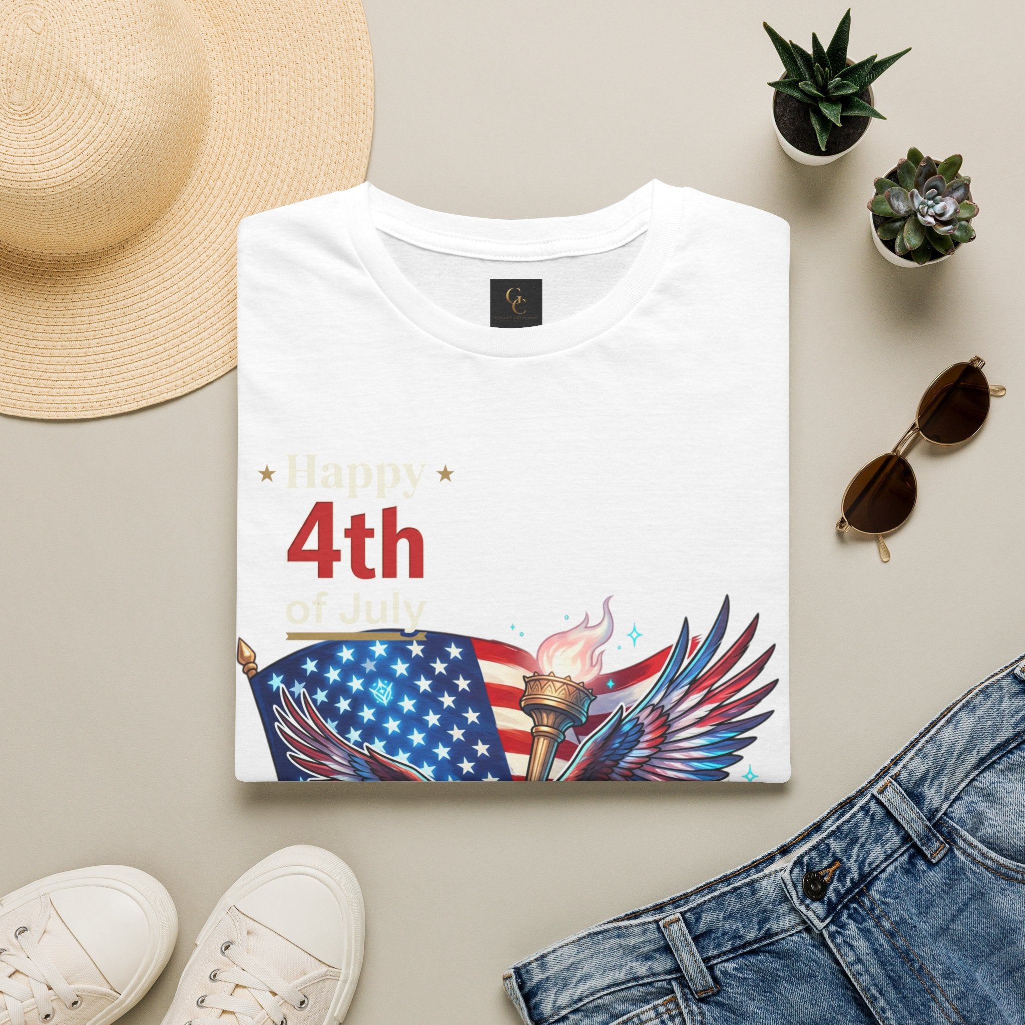 4th of July Eagle T-Shirt — American Flag, Torch & Fireworks Patriotic Tee