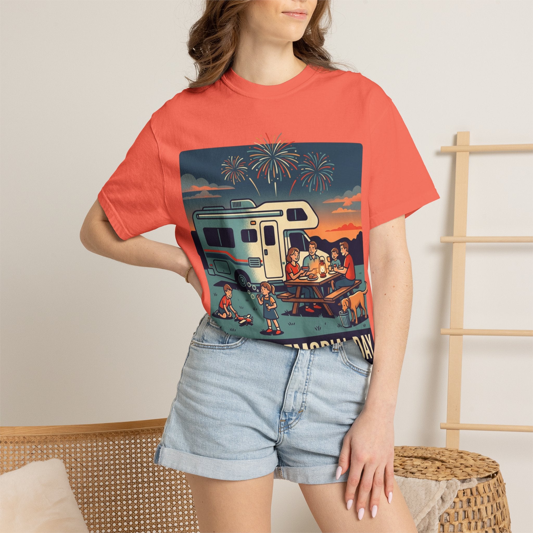 Memorial Day RV Camping T-Shirt – "Happy Memorial Day" Family Campfire Design