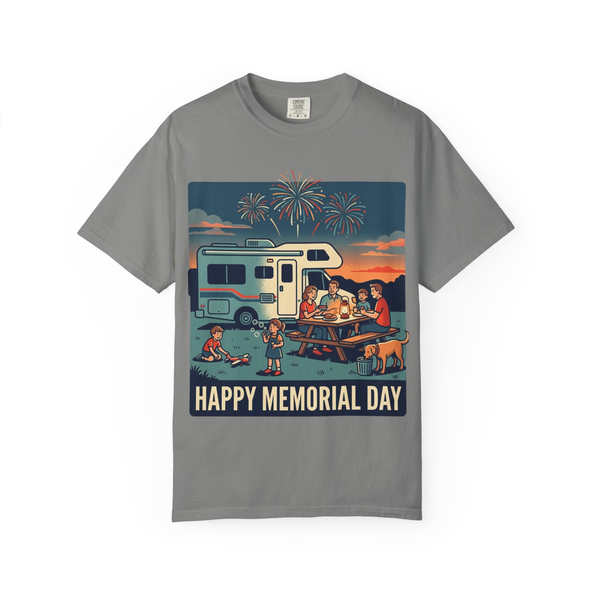 Memorial Day RV Camping T-Shirt – "Happy Memorial Day" Family Campfire Design