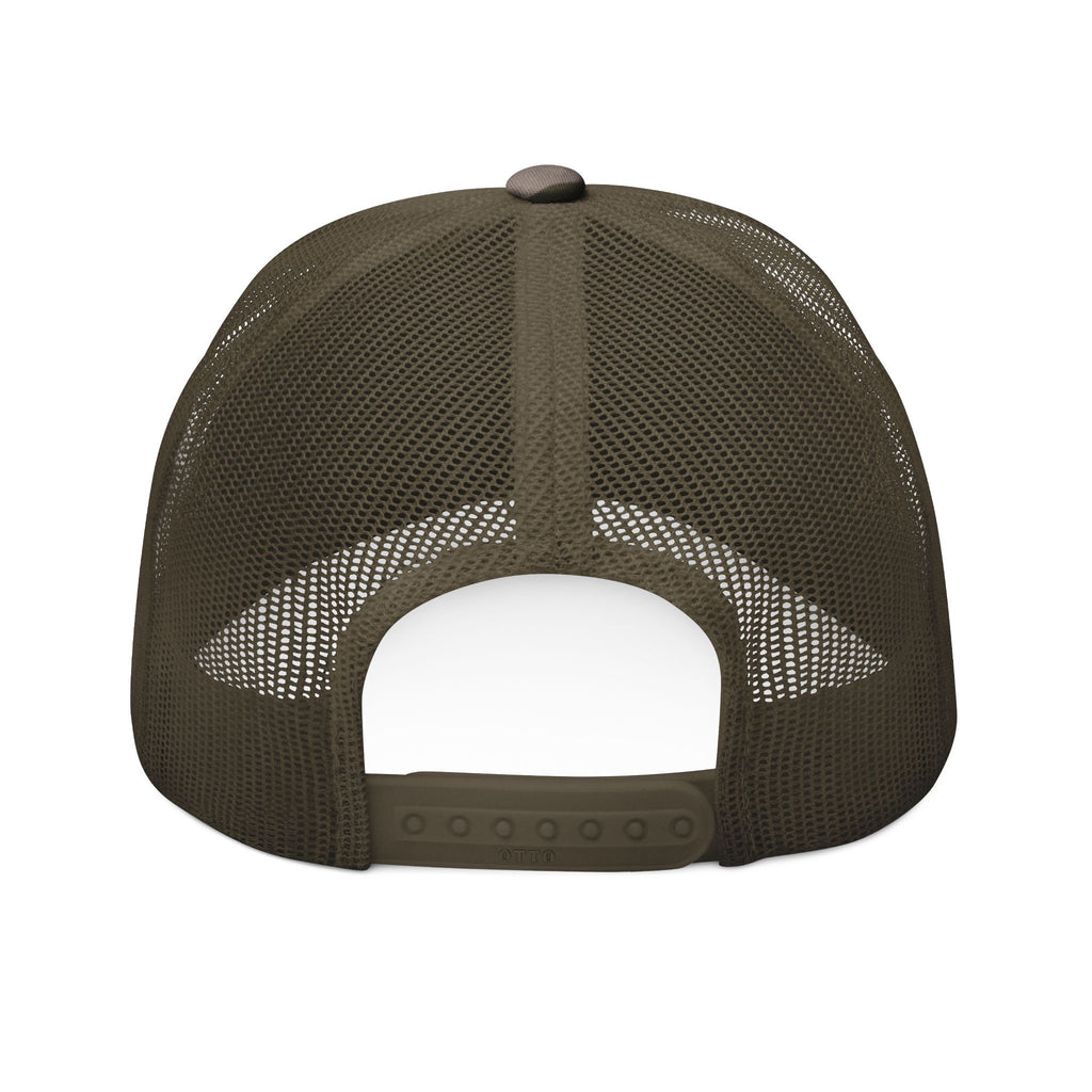 Camo Trucker Hat — Embroidered 'Hugo Garage' Mesh Back Cap