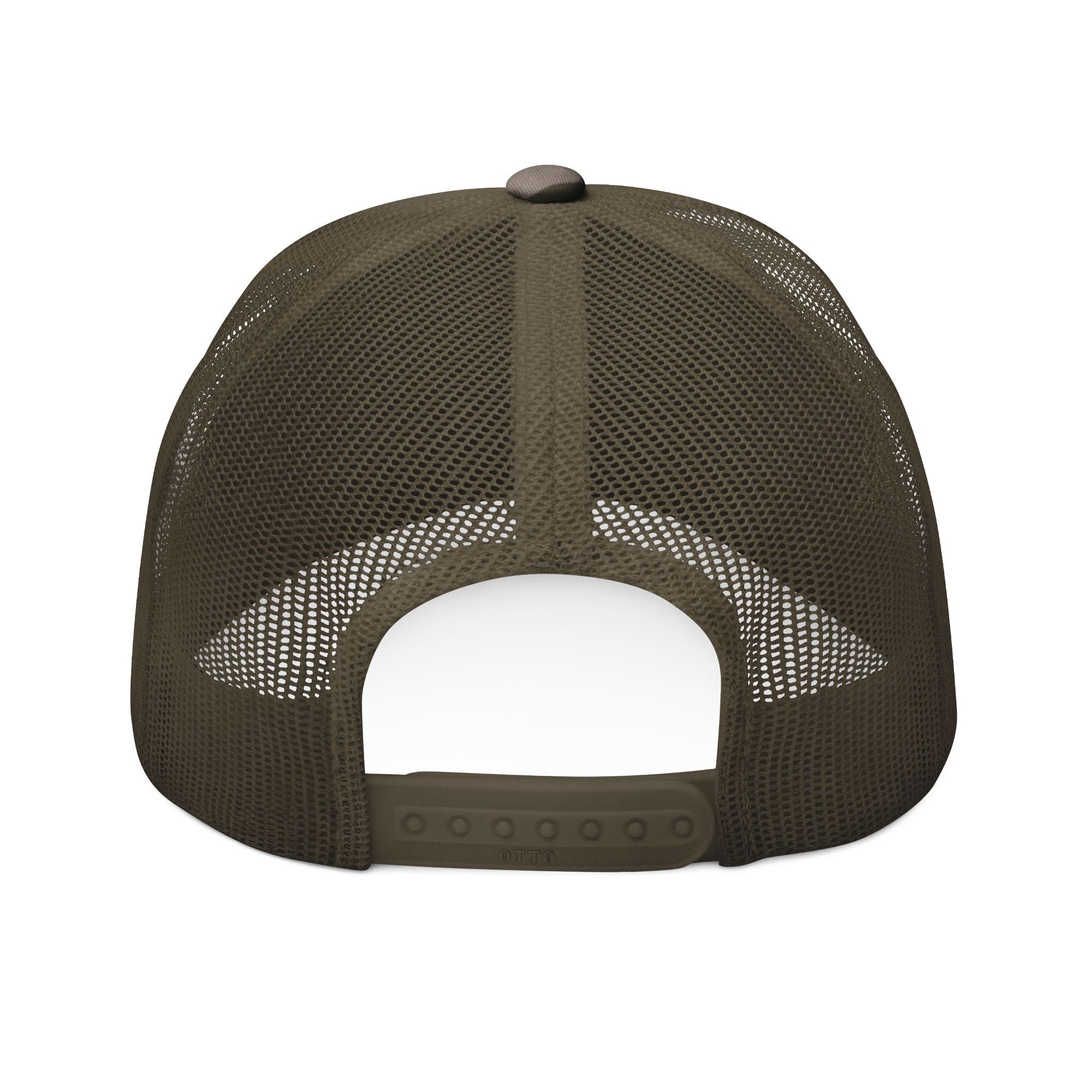 Camo Trucker Hat — Embroidered 'Hugo Garage' Mesh Back Cap