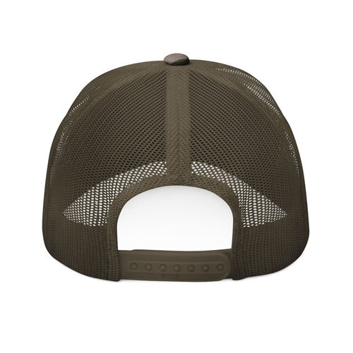 Camo Trucker Hat — Embroidered 'Hugo Garage' Mesh Back Cap