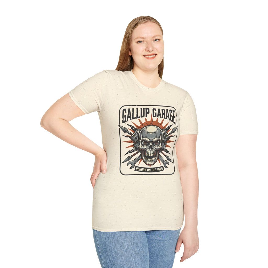 Gallup Garage Skull Tee — Vintage Automotive Mechanic T‑Shirt