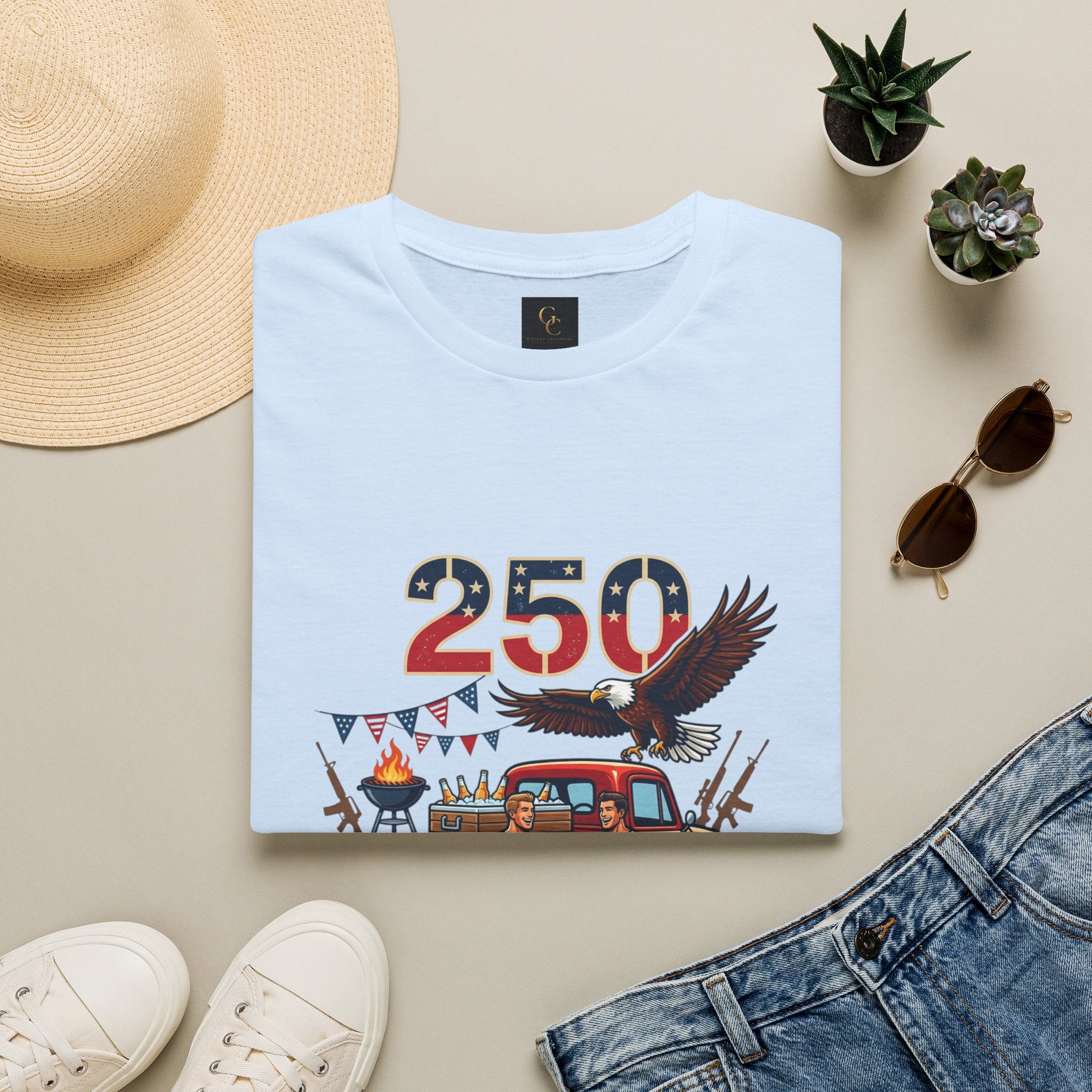 250 Years of Independence T-Shirt — Patriotic Eagle & Vintage Truck Fourth of July Tee