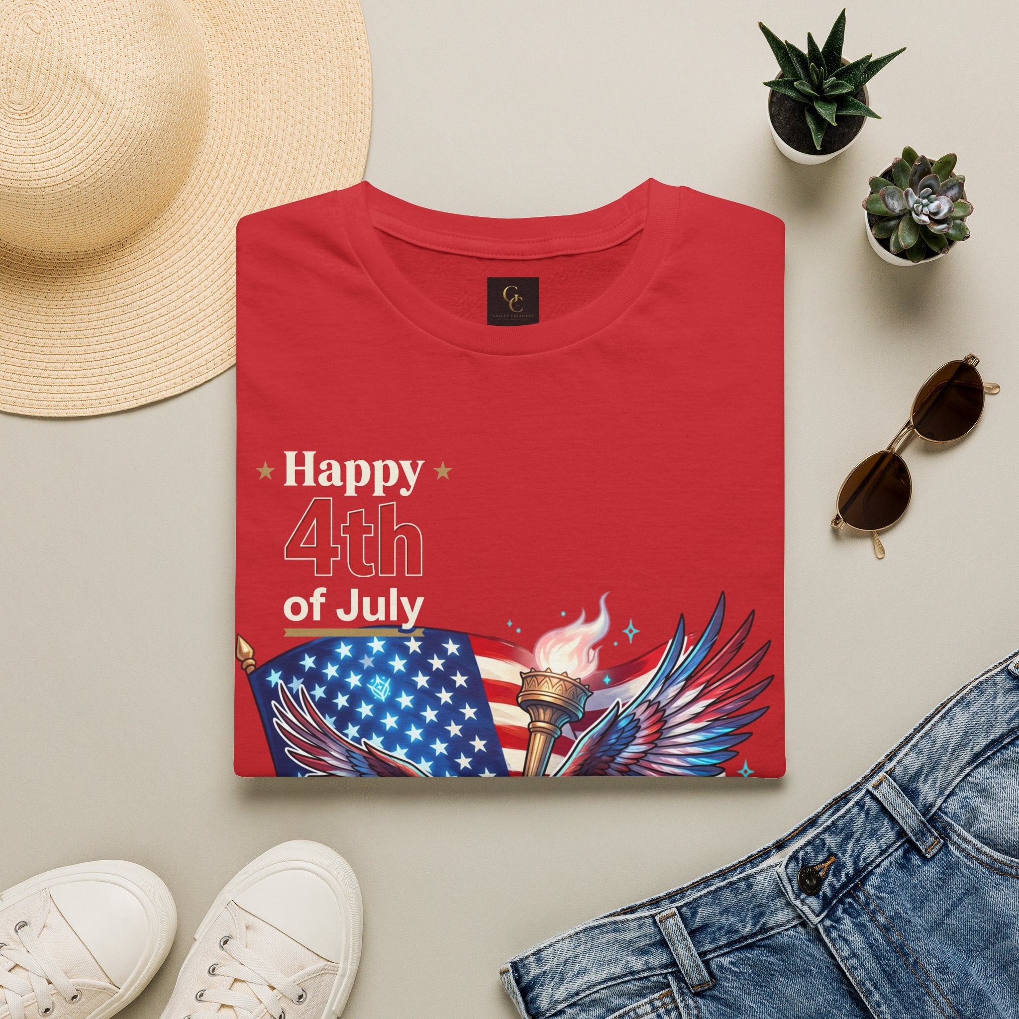 4th of July Eagle T-Shirt — American Flag, Torch & Fireworks Patriotic Tee