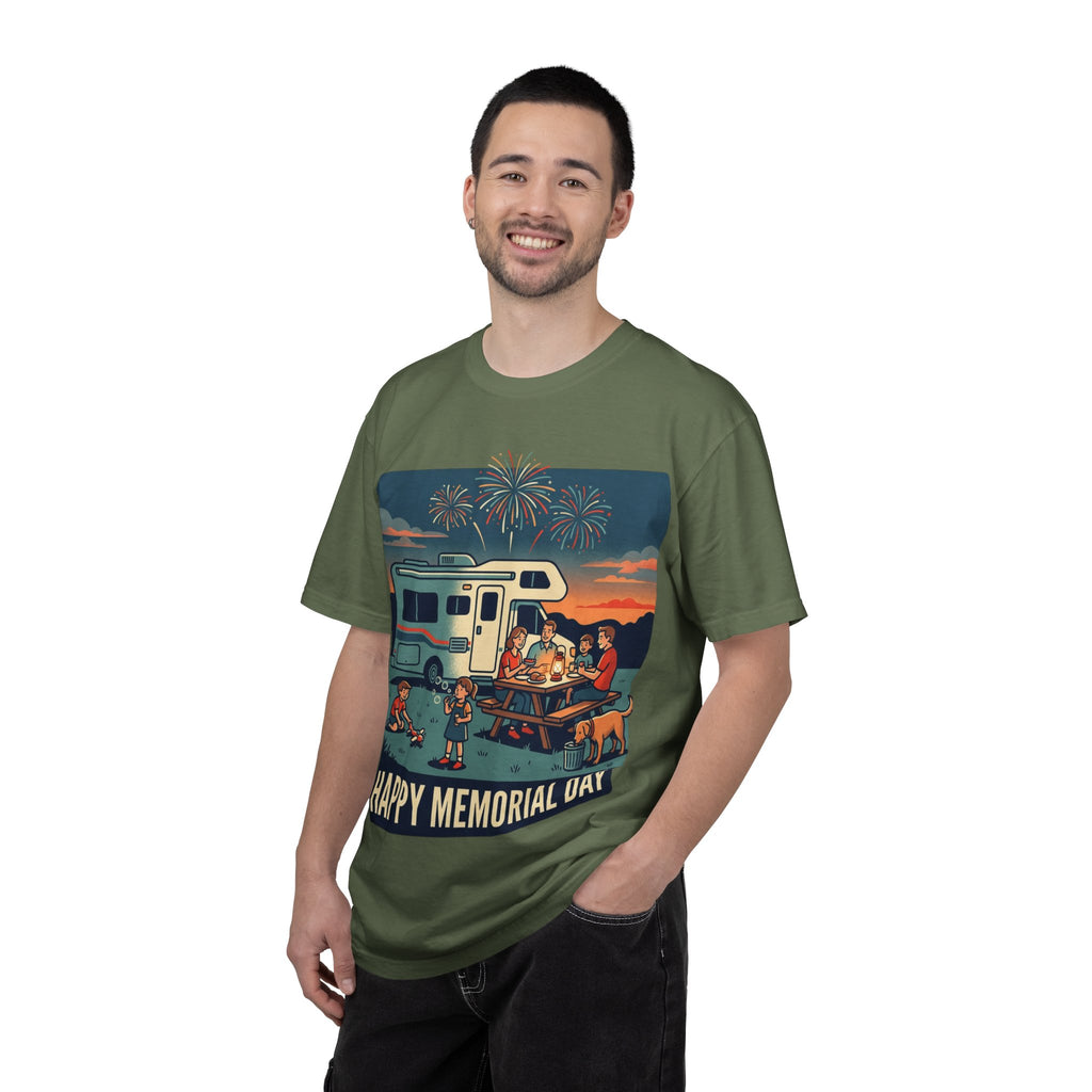 Memorial Day RV Camping T-Shirt – "Happy Memorial Day" Family Campfire Design