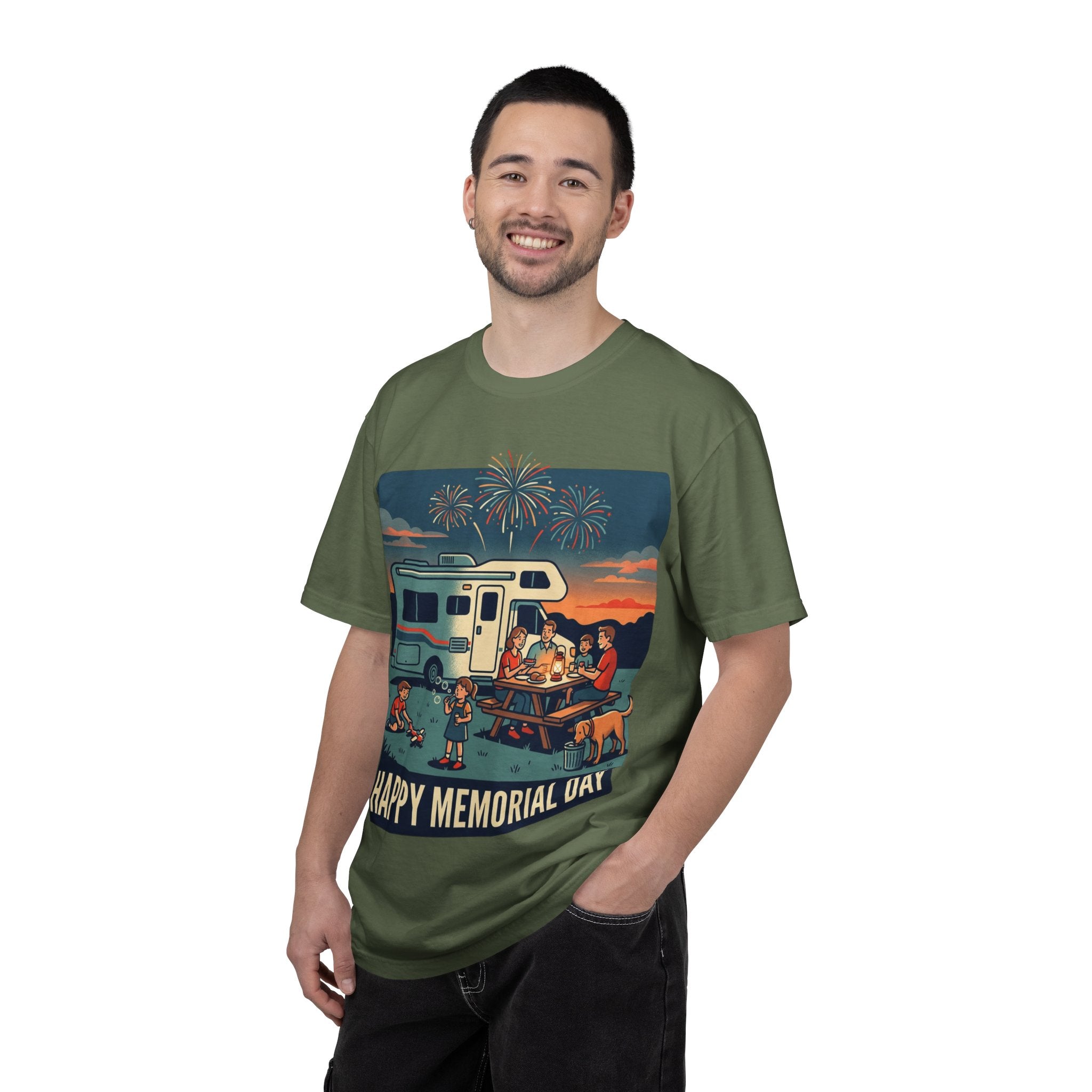Memorial Day RV Camping T-Shirt – "Happy Memorial Day" Family Campfire Design