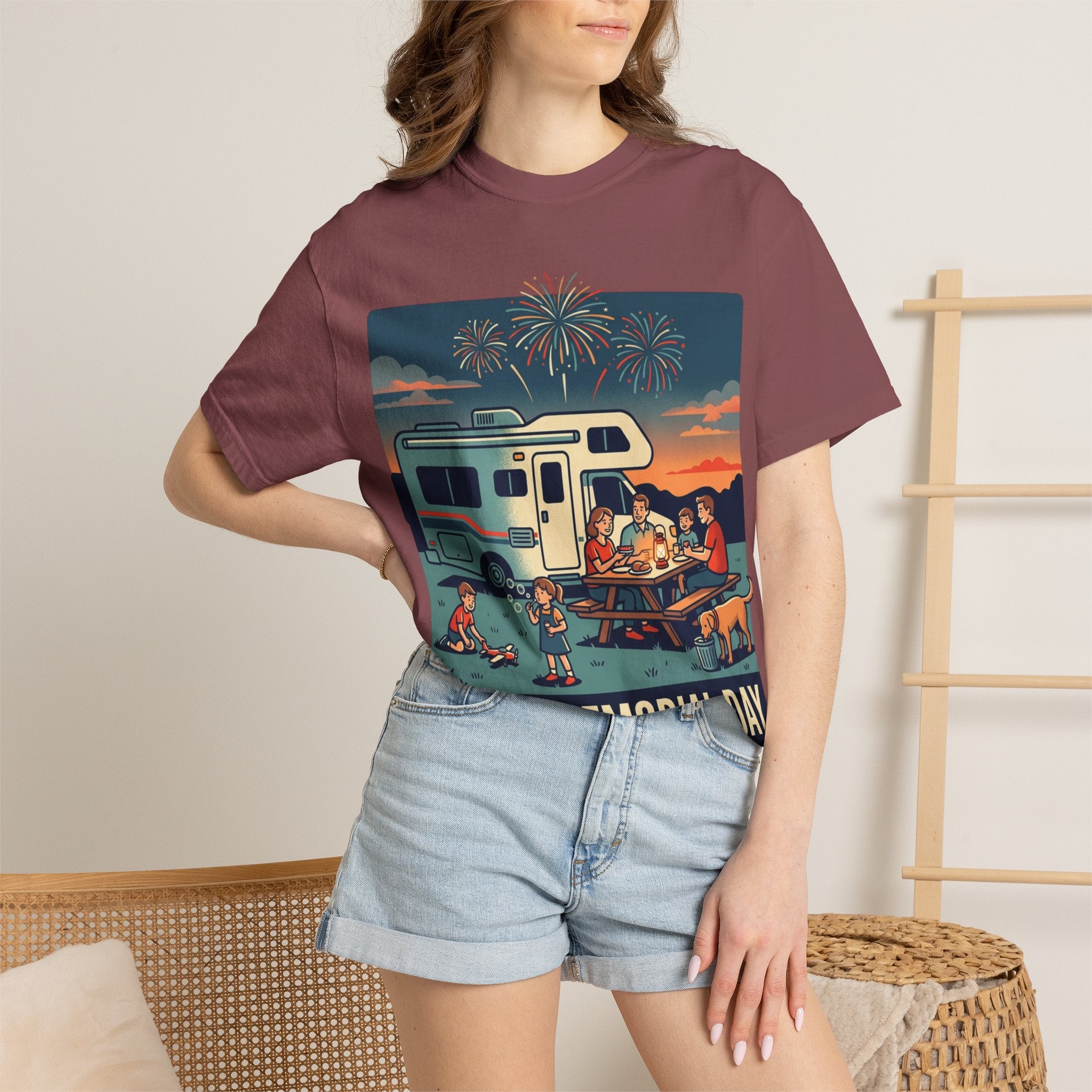 Memorial Day RV Camping T-Shirt – "Happy Memorial Day" Family Campfire Design