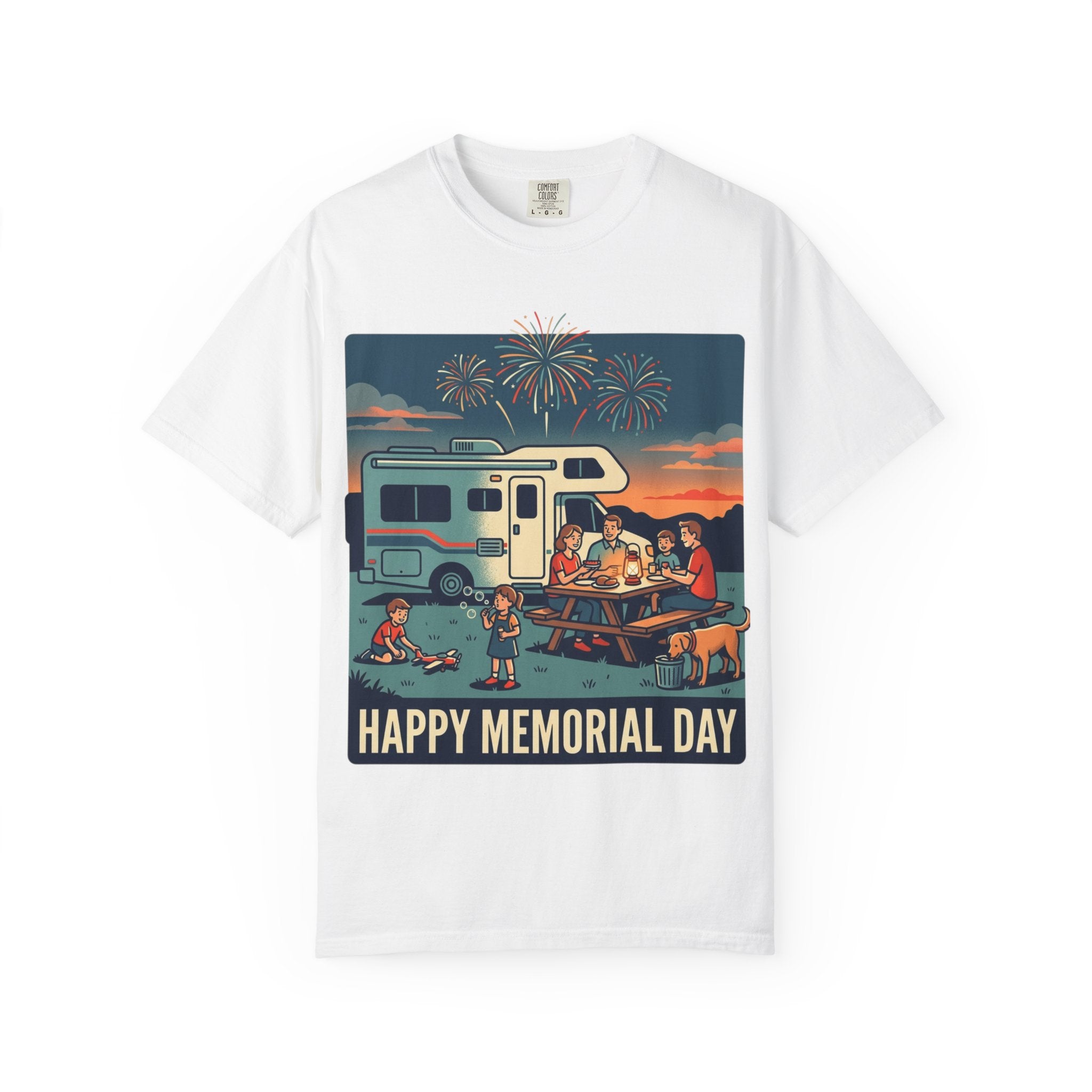Memorial Day RV Camping T-Shirt – "Happy Memorial Day" Family Campfire Design