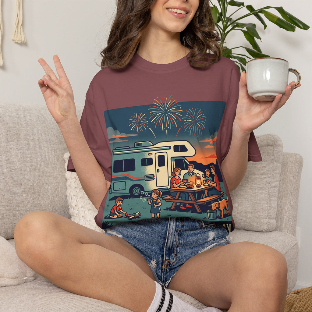 Memorial Day RV Camping T-Shirt – "Happy Memorial Day" Family Campfire Design