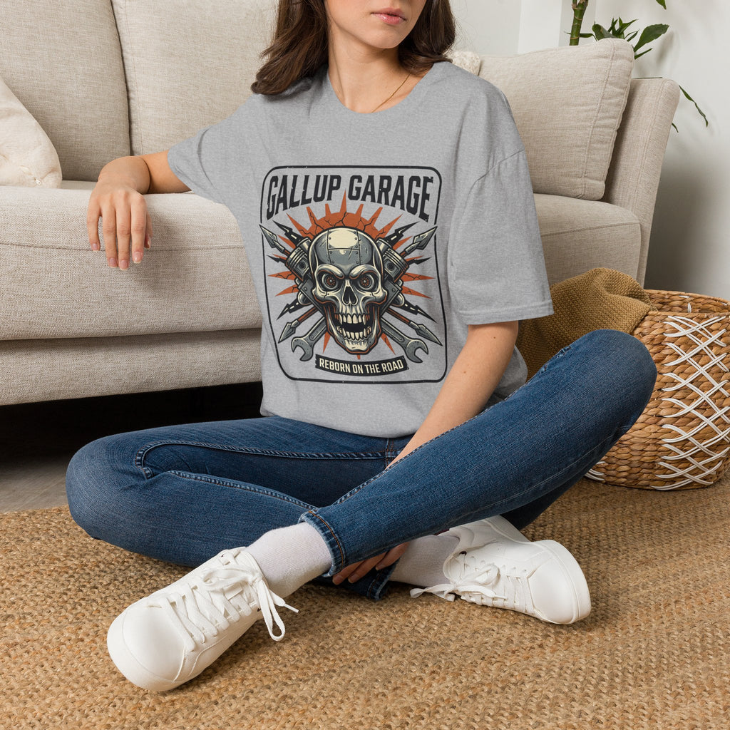 Gallup Garage Skull Tee — Vintage Automotive Mechanic T‑Shirt