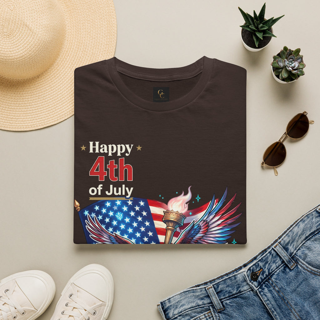 4th of July Eagle T-Shirt — American Flag, Torch & Fireworks Patriotic Tee