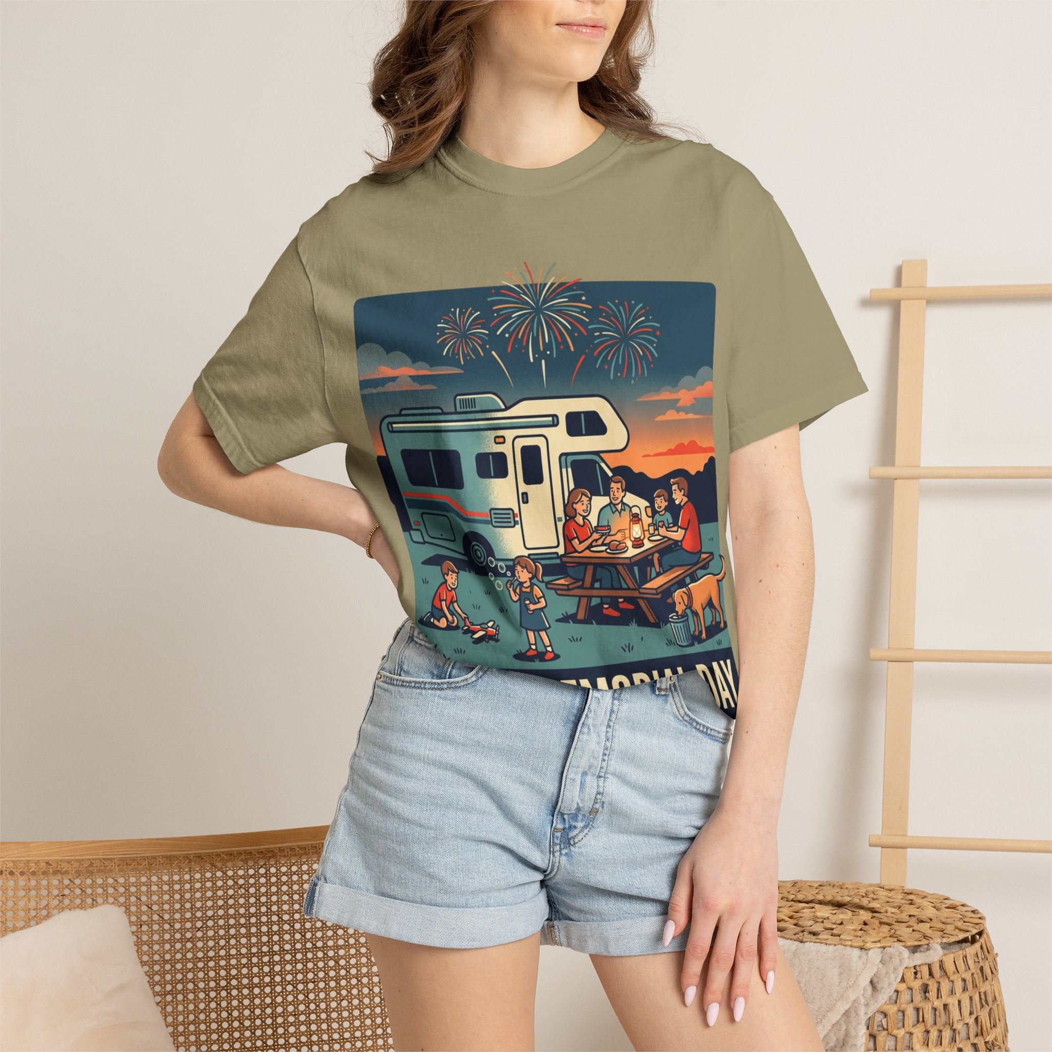Memorial Day RV Camping T-Shirt – "Happy Memorial Day" Family Campfire Design