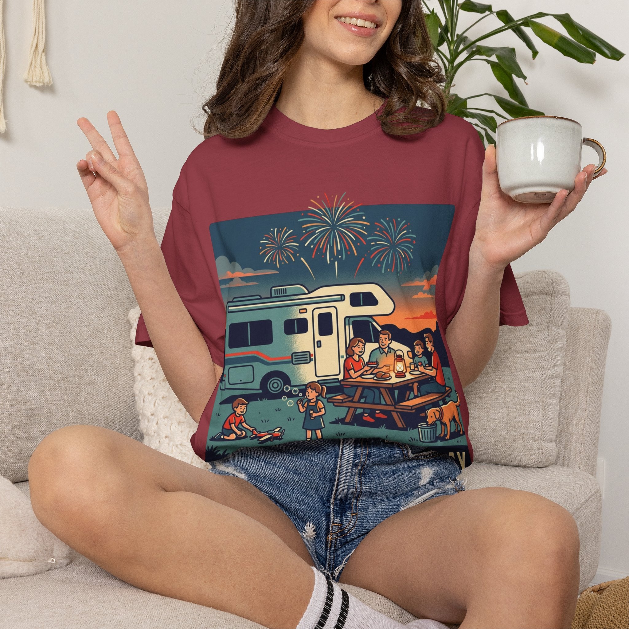 Memorial Day RV Camping T-Shirt – "Happy Memorial Day" Family Campfire Design