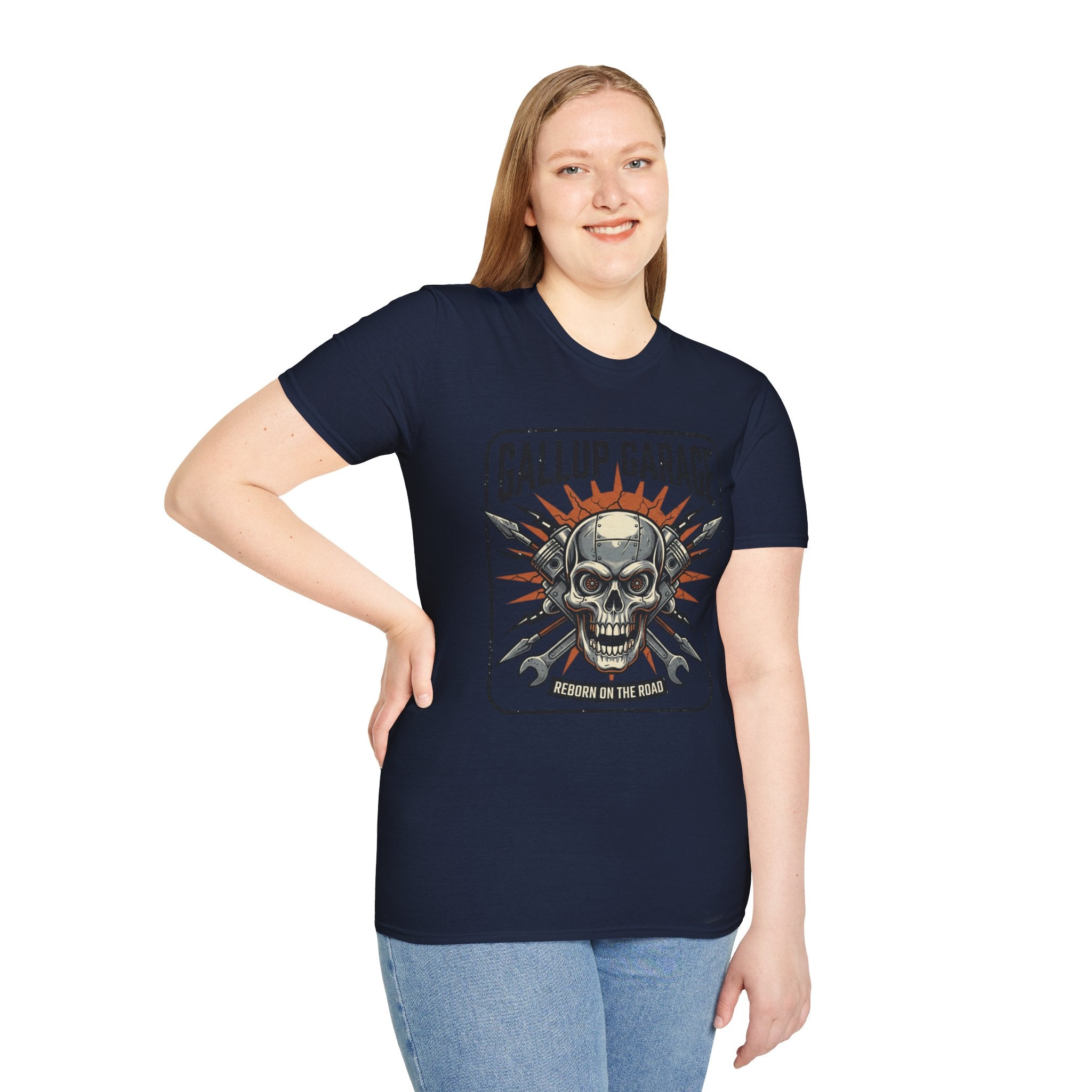 Gallup Garage Skull Tee — Vintage Automotive Mechanic T‑Shirt