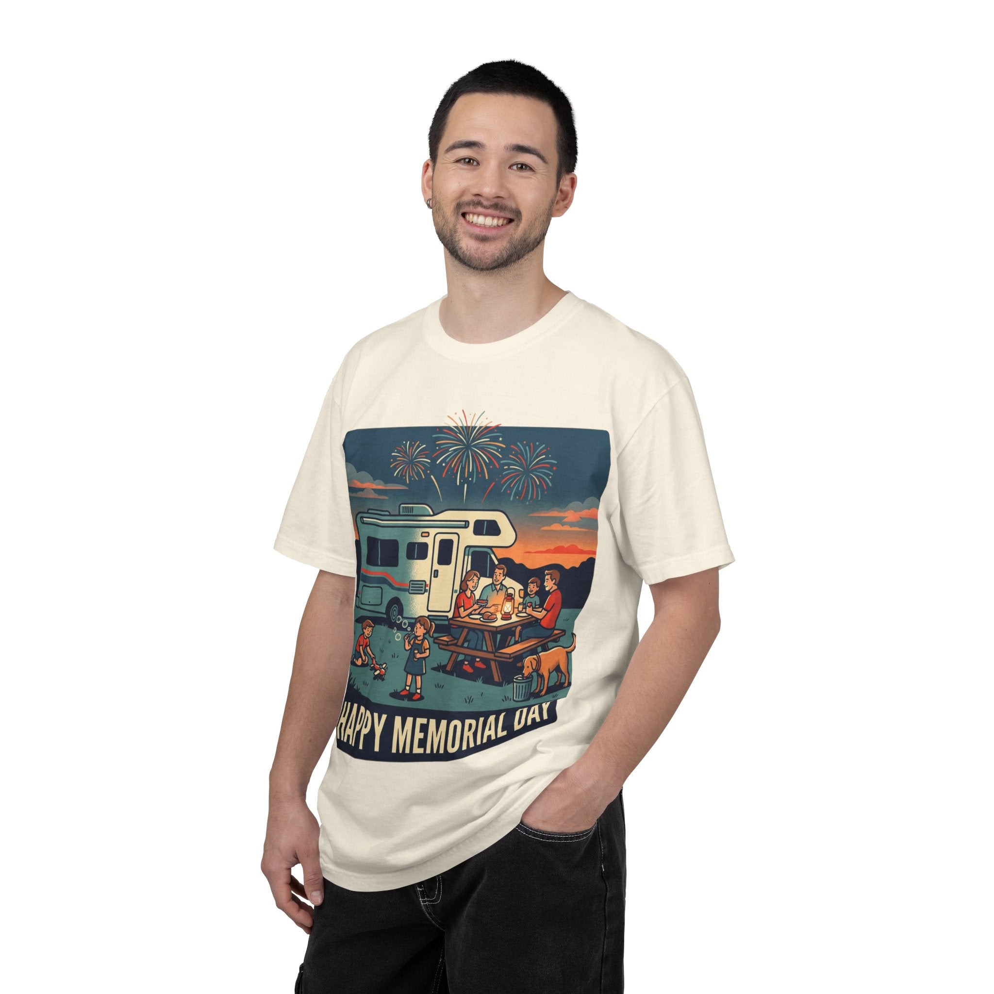Memorial Day RV Camping T-Shirt – "Happy Memorial Day" Family Campfire Design