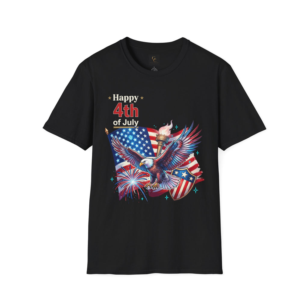4th of July Eagle T-Shirt — American Flag, Torch & Fireworks Patriotic Tee