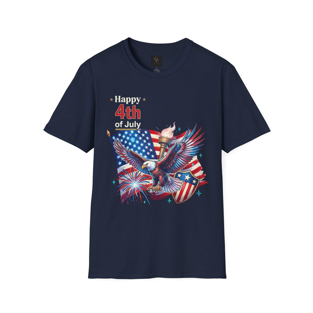 4th of July Eagle T-Shirt — American Flag, Torch & Fireworks Patriotic Tee