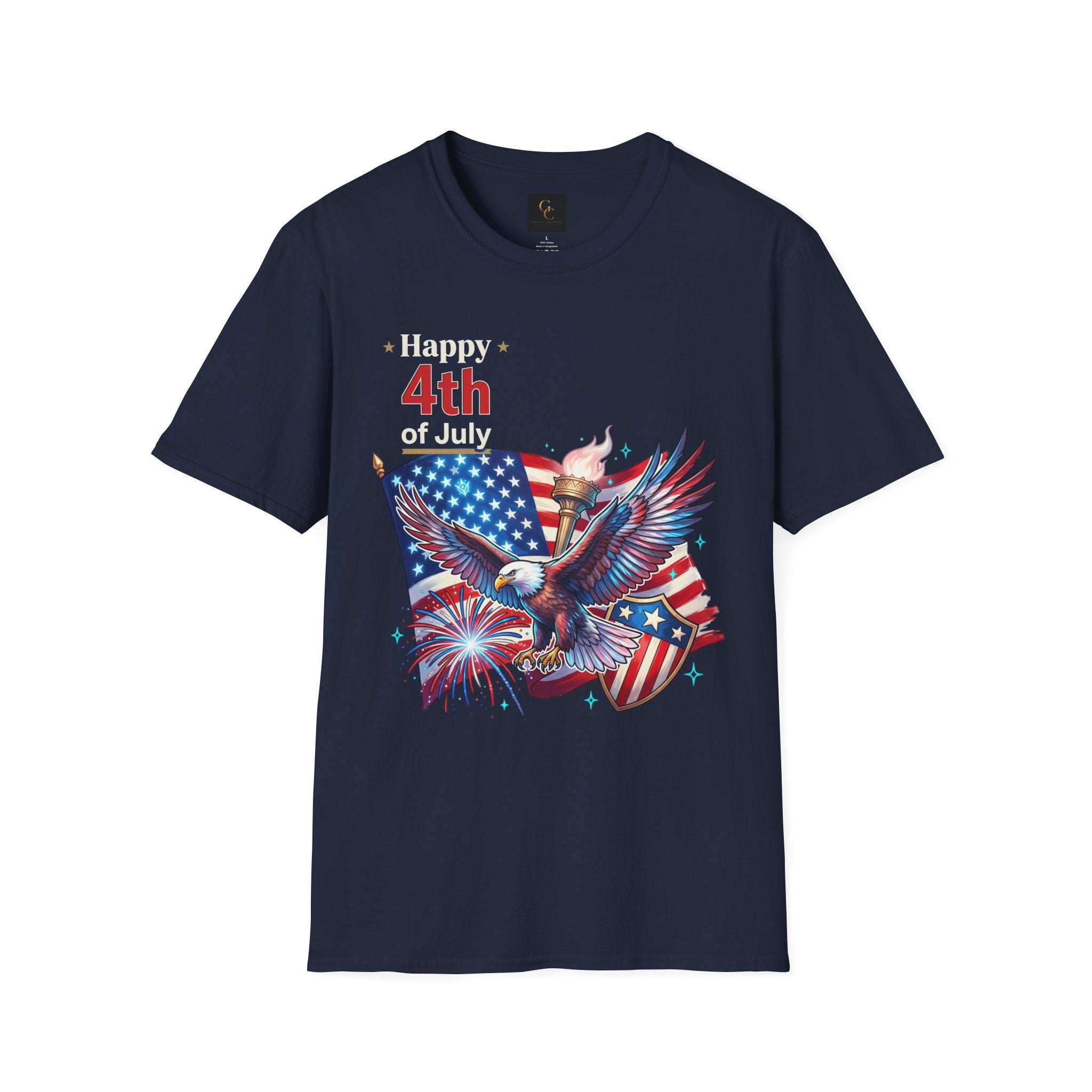 4th of July Eagle T-Shirt — American Flag, Torch & Fireworks Patriotic Tee