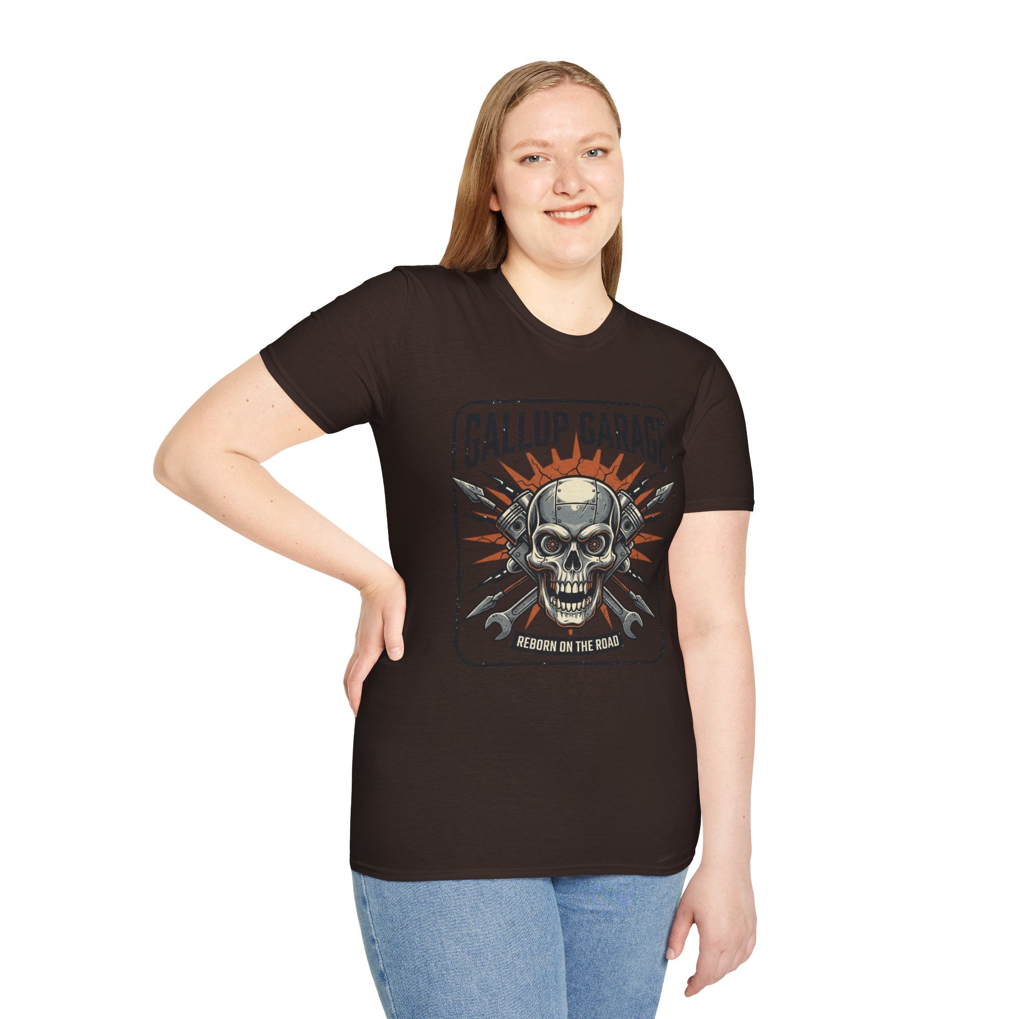 Gallup Garage Skull Tee — Vintage Automotive Mechanic T‑Shirt