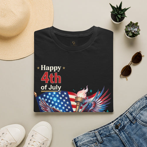 4th of July Eagle T-Shirt — American Flag, Torch & Fireworks Patriotic Tee
