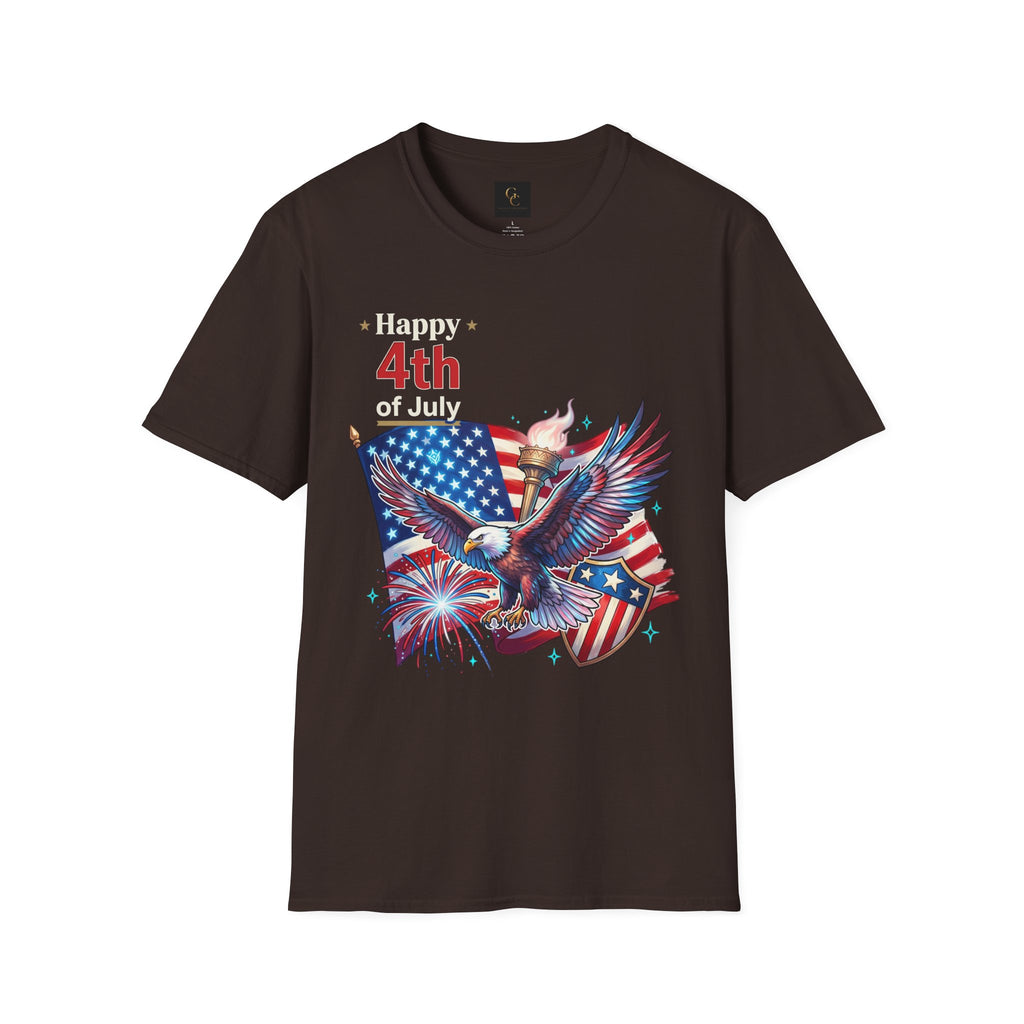4th of July Eagle T-Shirt — American Flag, Torch & Fireworks Patriotic Tee