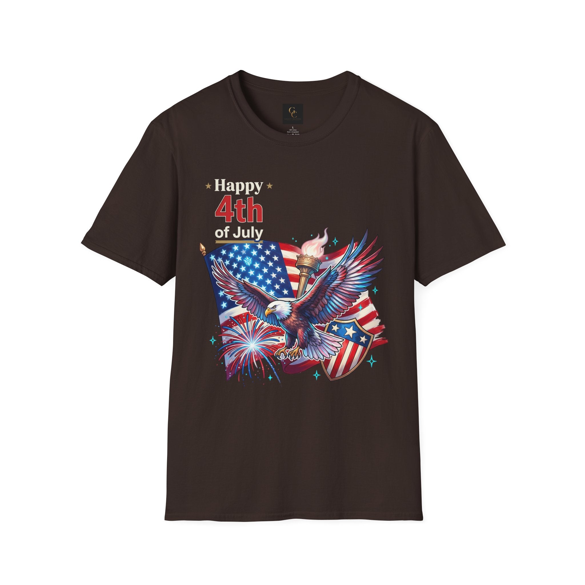 4th of July Eagle T-Shirt — American Flag, Torch & Fireworks Patriotic Tee