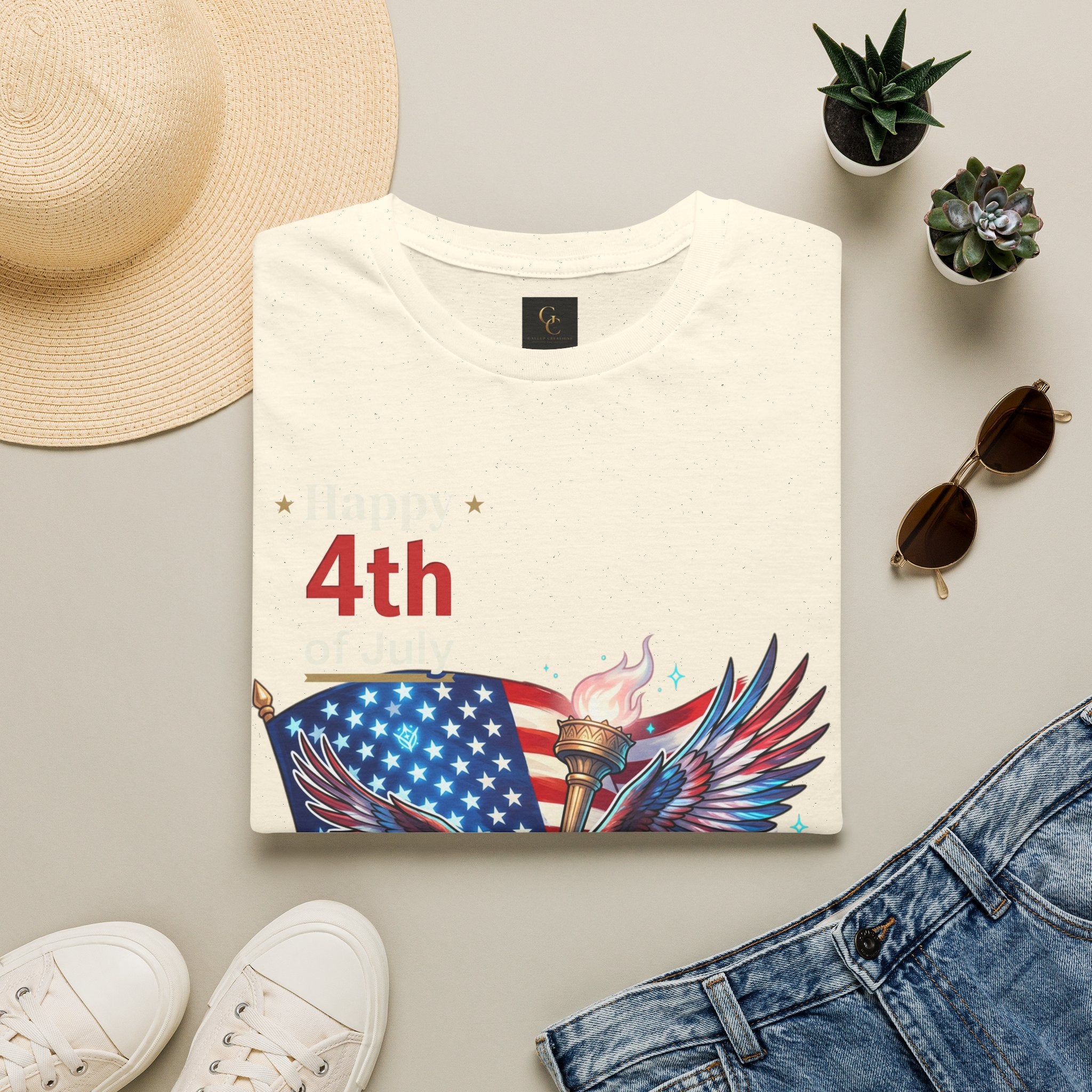 4th of July Eagle T-Shirt — American Flag, Torch & Fireworks Patriotic Tee