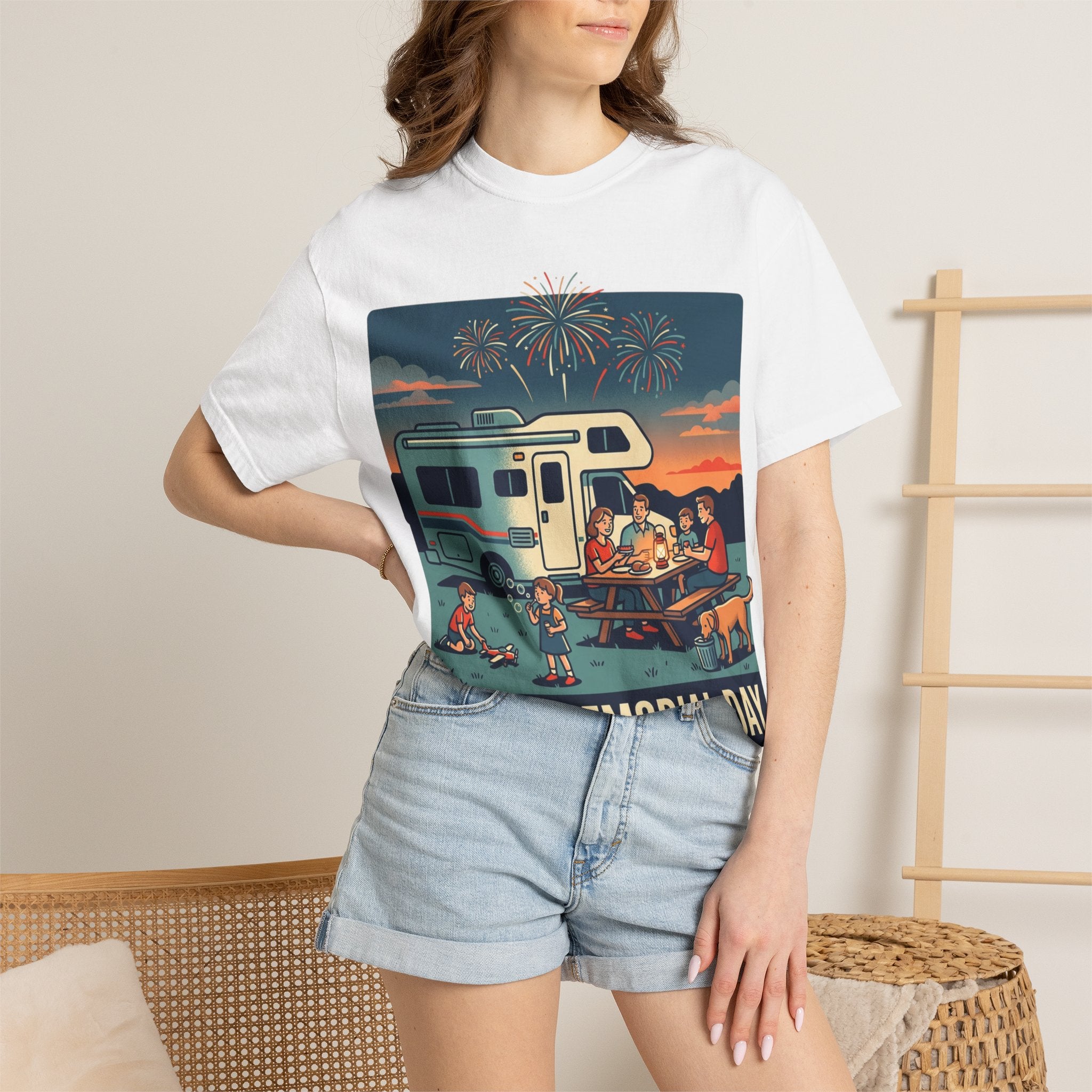 Memorial Day RV Camping T-Shirt – "Happy Memorial Day" Family Campfire Design