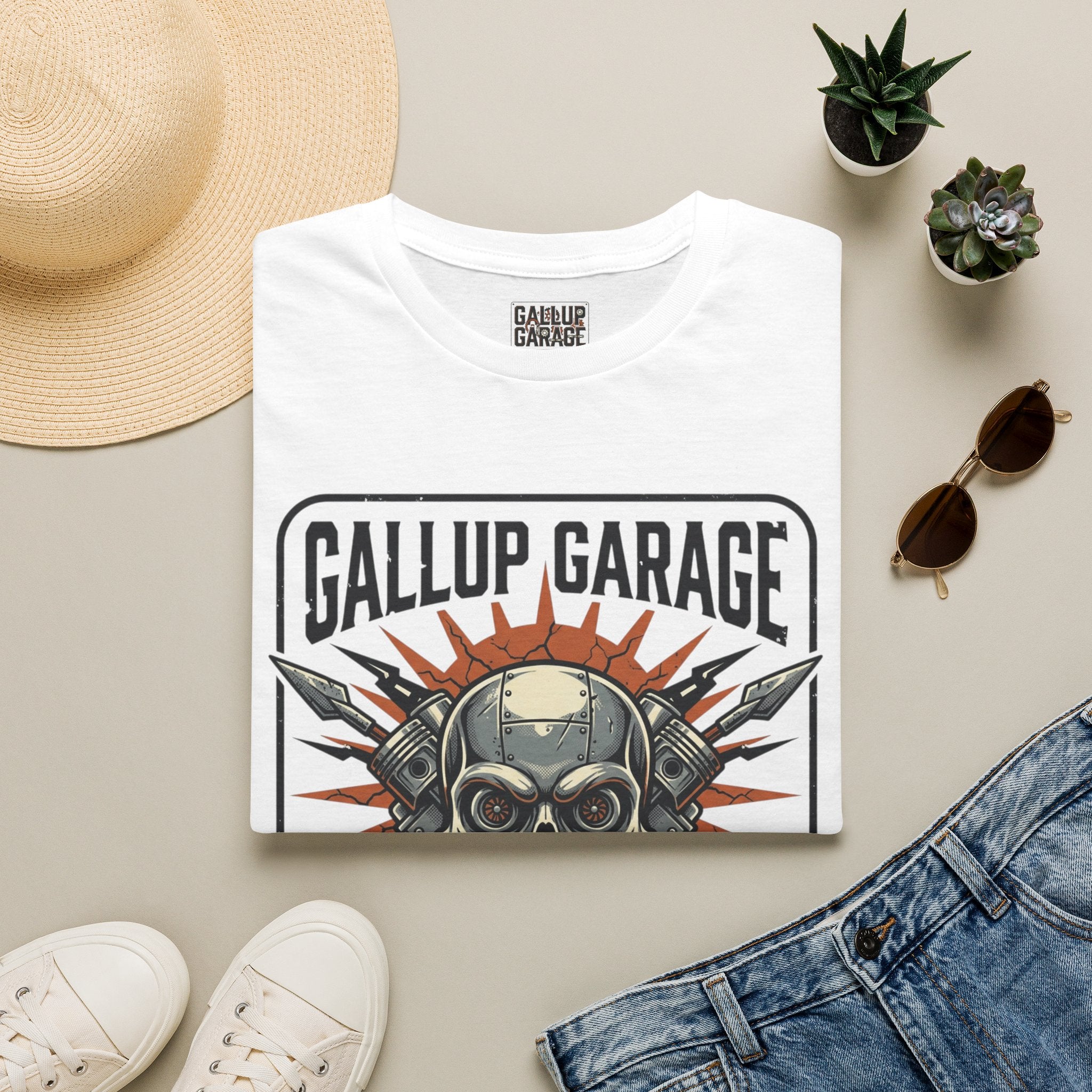 Gallup Garage Skull Tee — Vintage Automotive Mechanic T‑Shirt