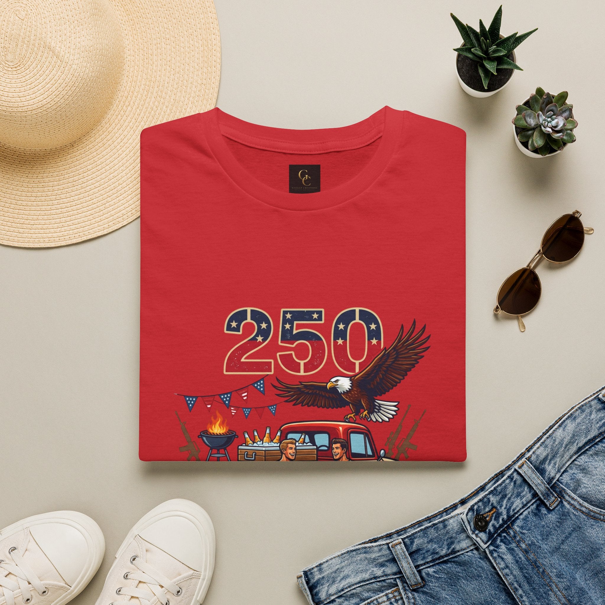 250 Years of Independence T-Shirt — Patriotic Eagle & Vintage Truck Fourth of July Tee