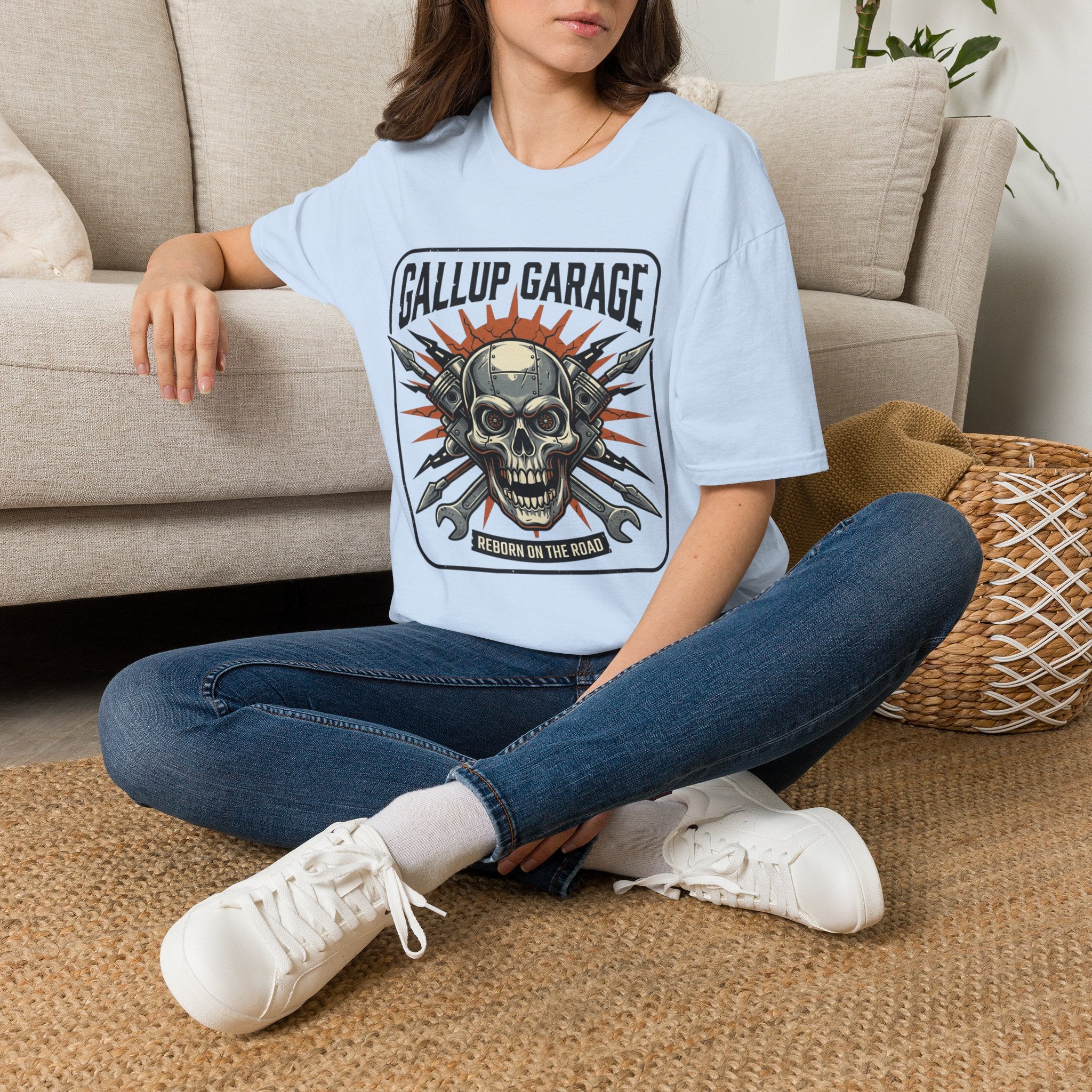 Gallup Garage Skull Tee — Vintage Automotive Mechanic T‑Shirt