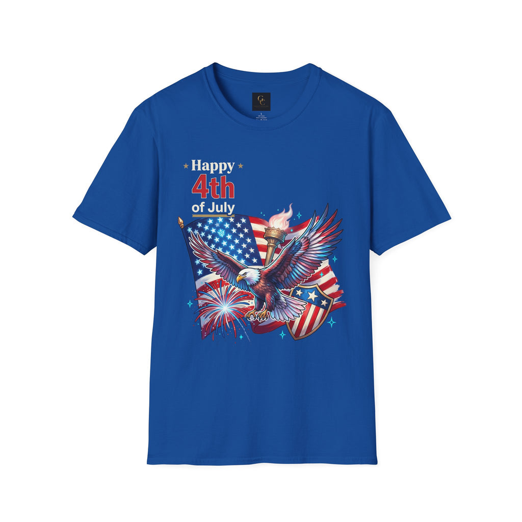 4th of July Eagle T-Shirt — American Flag, Torch & Fireworks Patriotic Tee