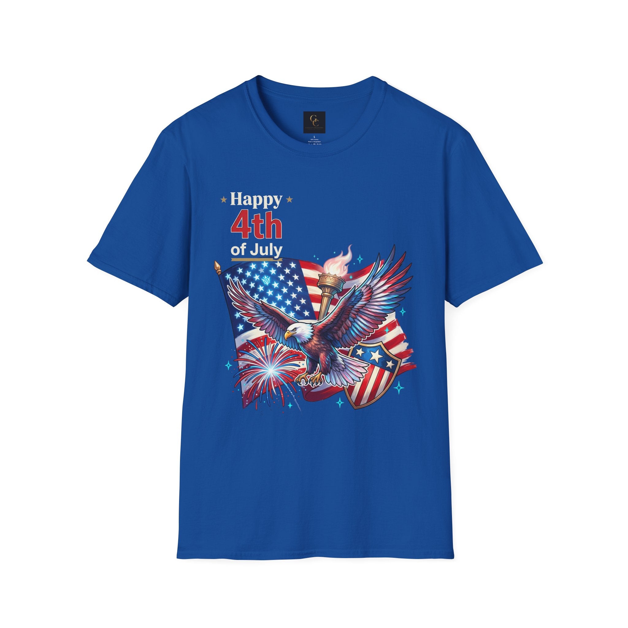 4th of July Eagle T-Shirt — American Flag, Torch & Fireworks Patriotic Tee