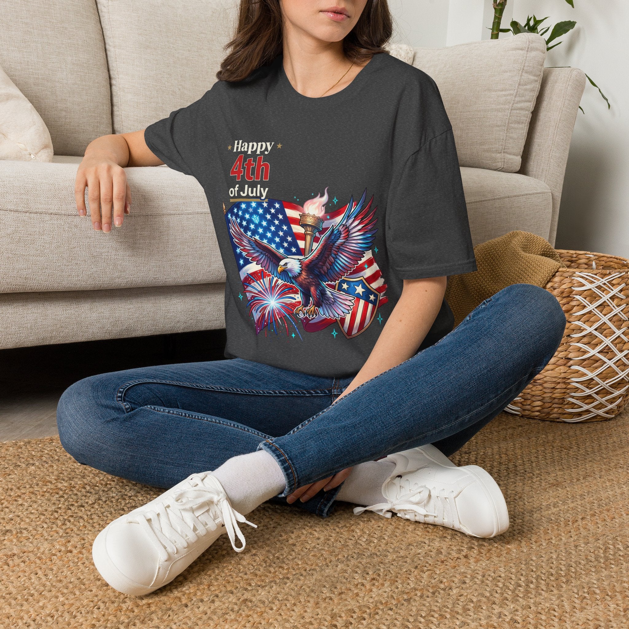 4th of July Eagle T-Shirt — American Flag, Torch & Fireworks Patriotic Tee