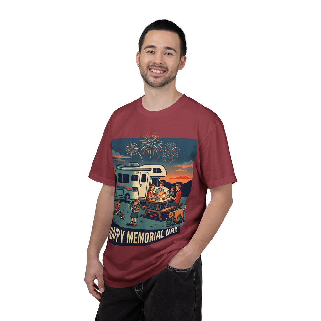 Memorial Day RV Camping T-Shirt – "Happy Memorial Day" Family Campfire Design