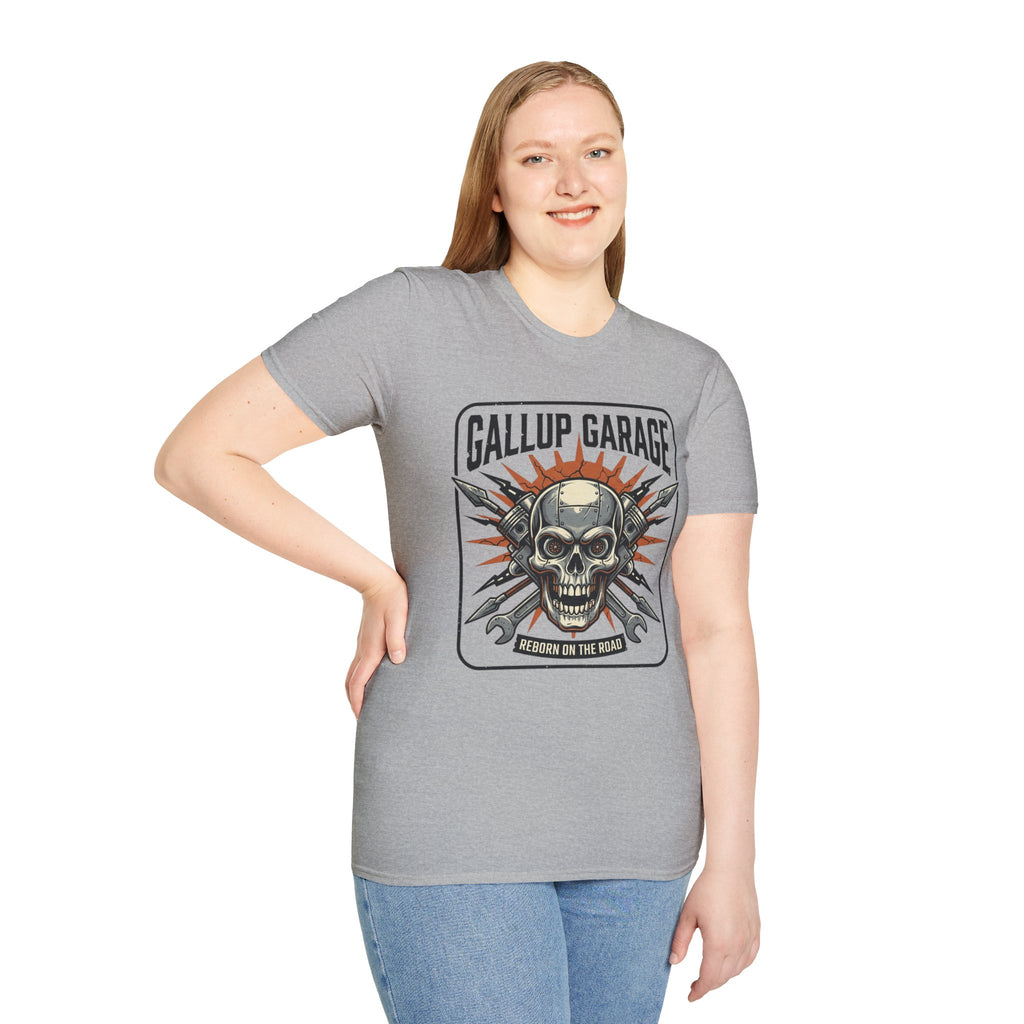 Gallup Garage Skull Tee — Vintage Automotive Mechanic T‑Shirt