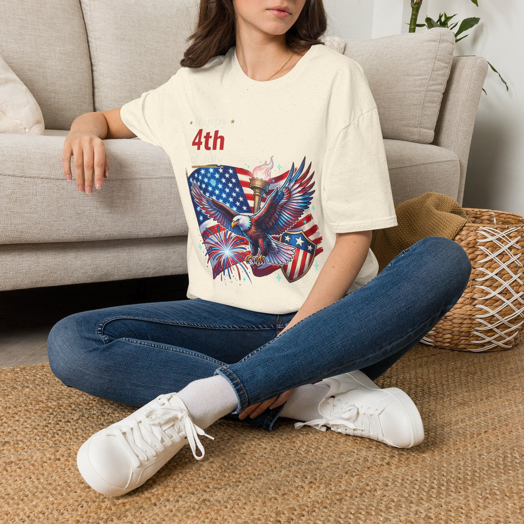 4th of July Eagle T-Shirt — American Flag, Torch & Fireworks Patriotic Tee