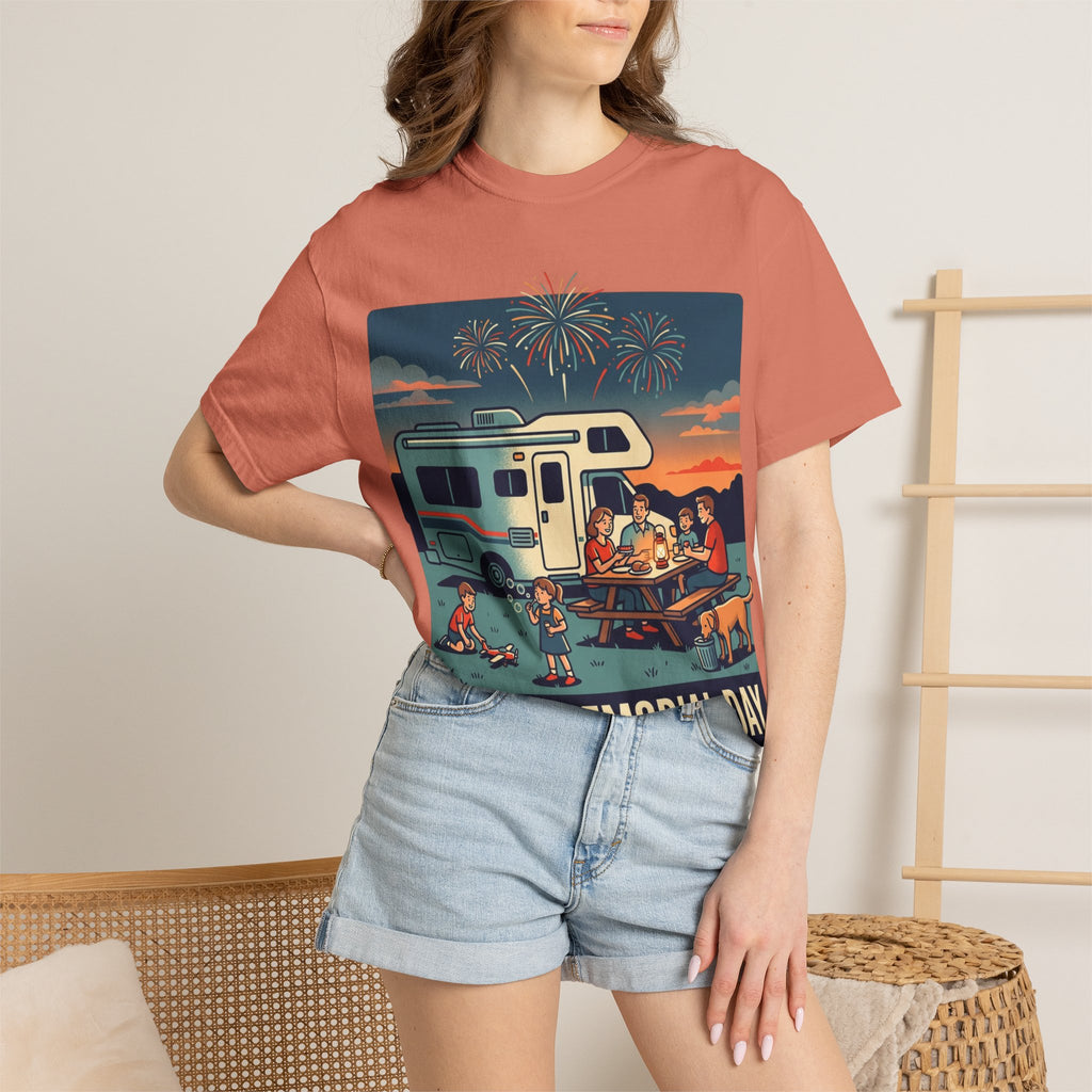Memorial Day RV Camping T-Shirt – "Happy Memorial Day" Family Campfire Design