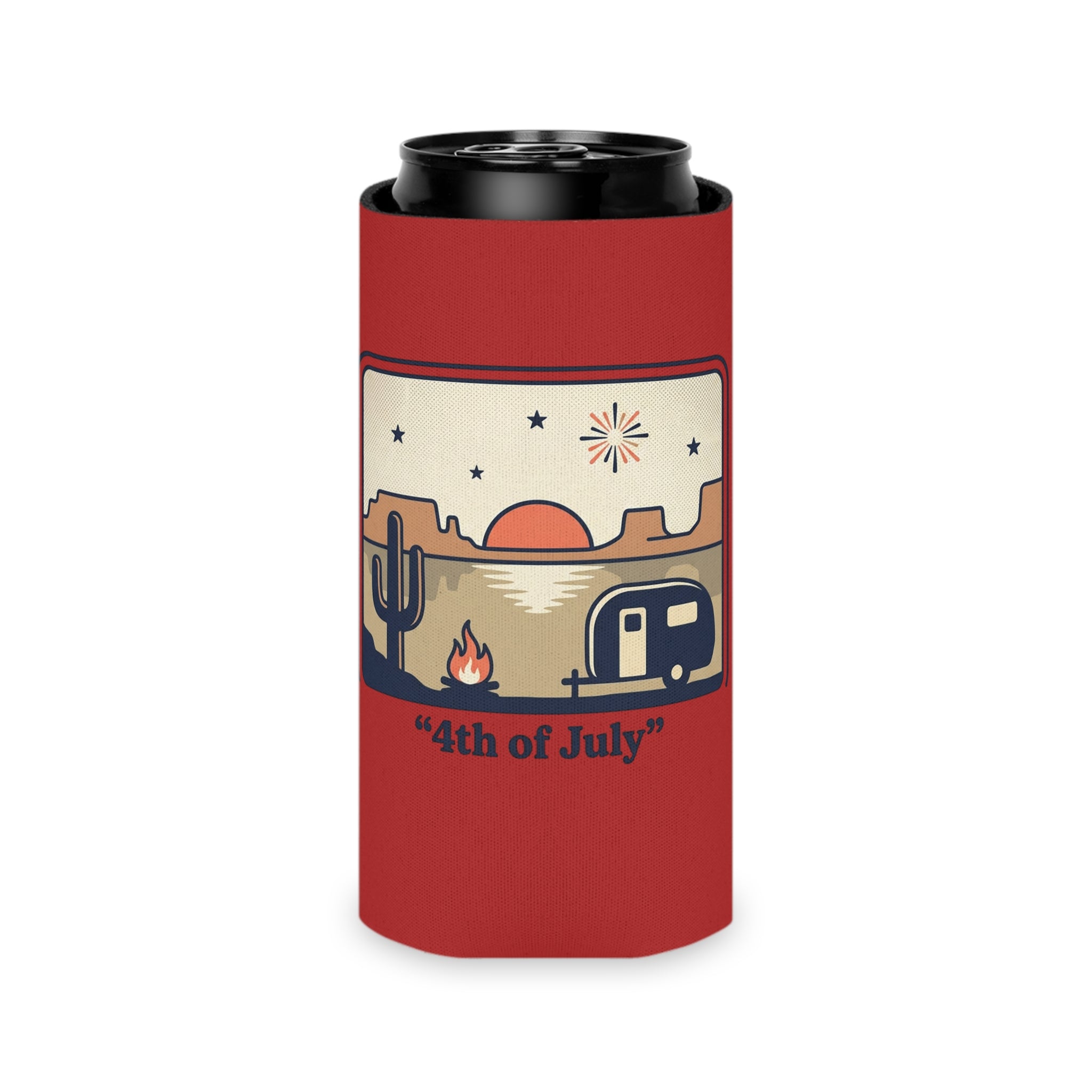 Can Cooler - Retro Desert Camper '4th of July' Fireworks Design