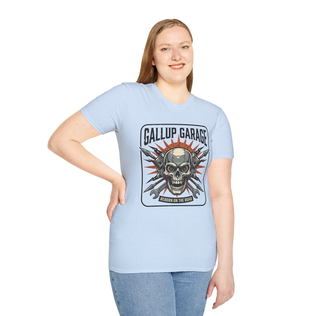 Gallup Garage Skull Tee — Vintage Automotive Mechanic T‑Shirt