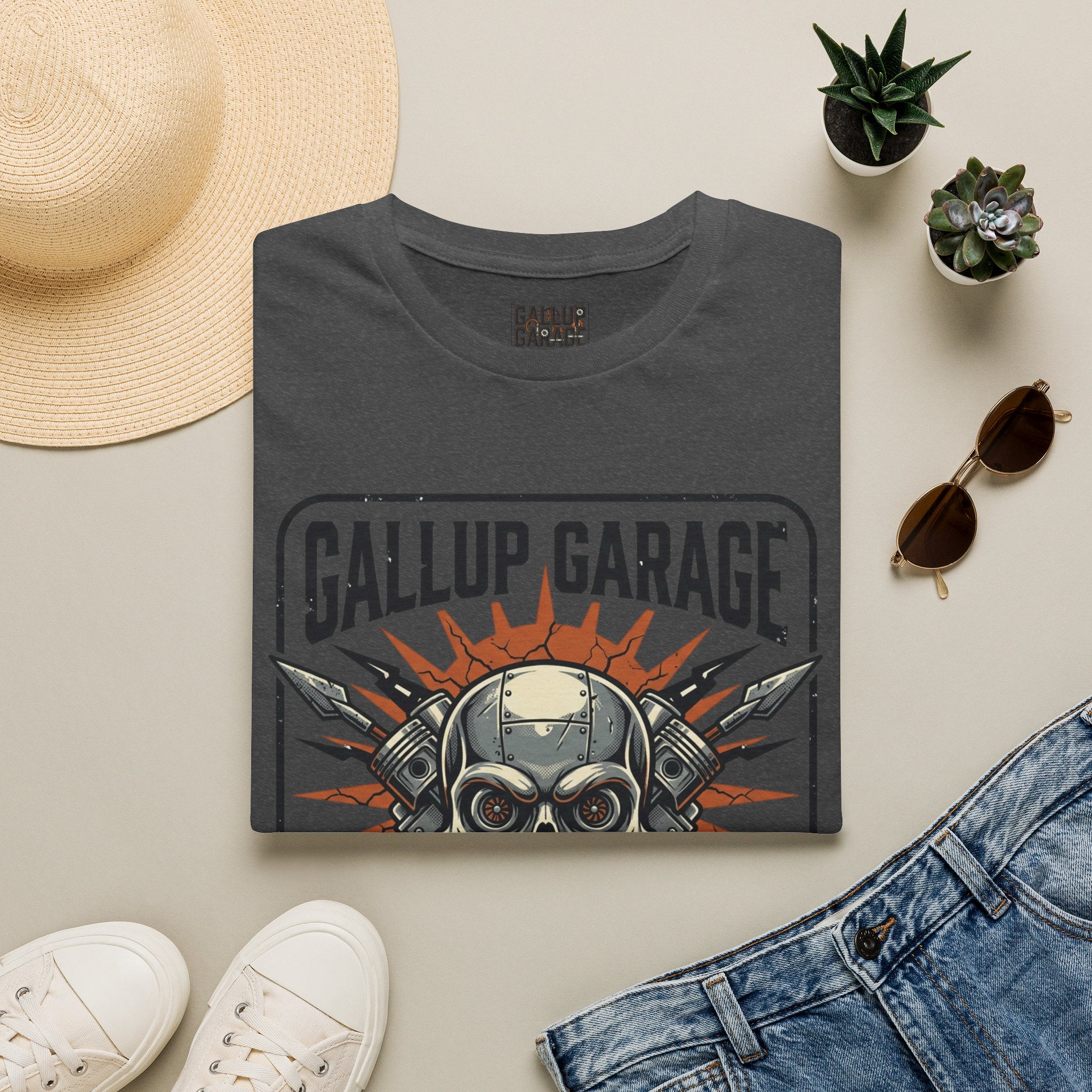 Gallup Garage Skull Tee — Vintage Automotive Mechanic T‑Shirt