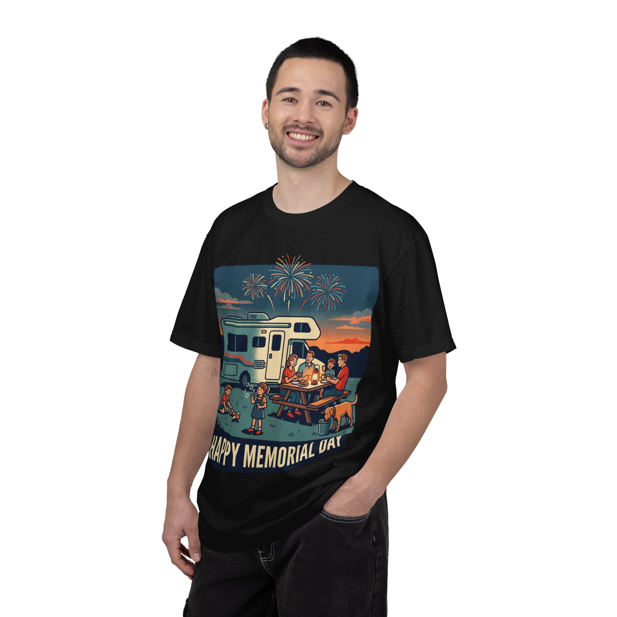 Memorial Day RV Camping T-Shirt – "Happy Memorial Day" Family Campfire Design
