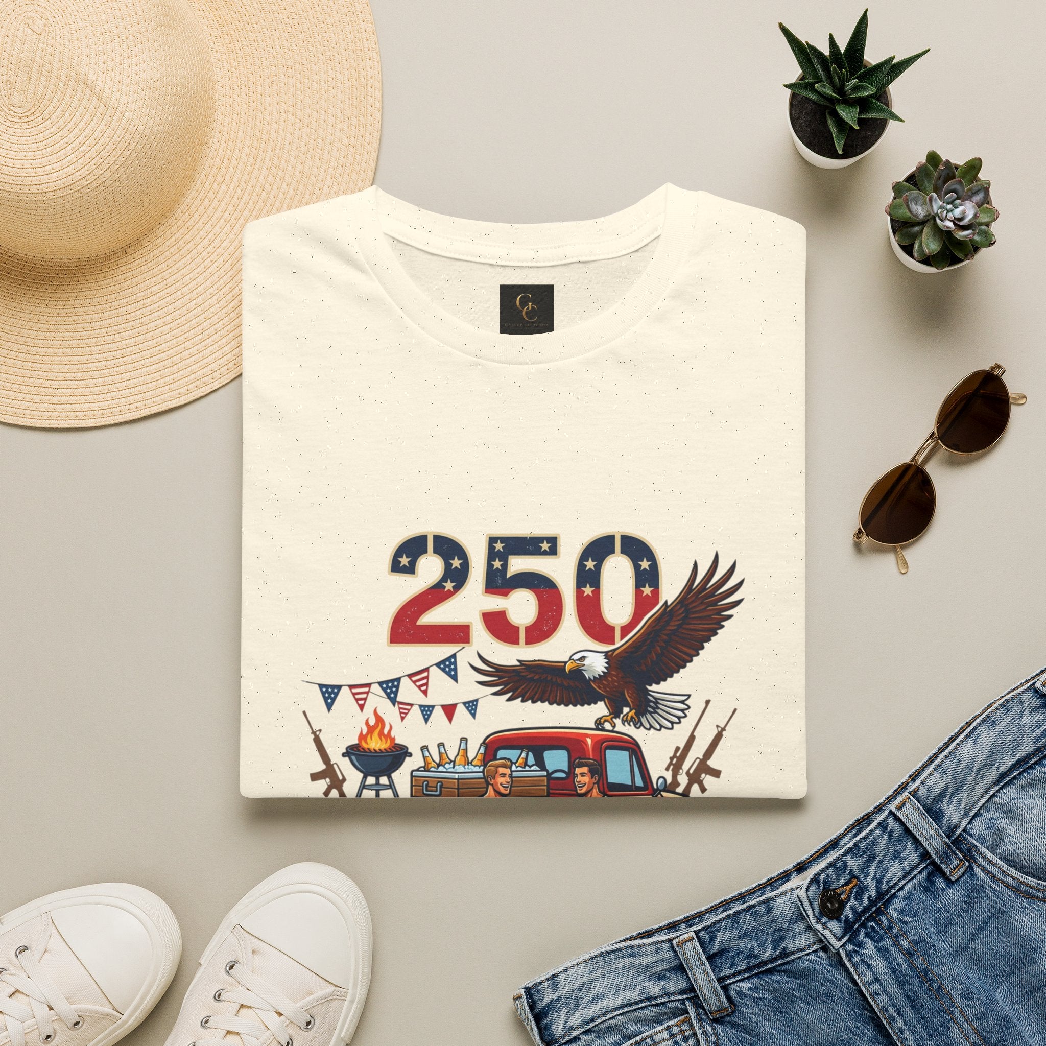 250 Years of Independence T-Shirt — Patriotic Eagle & Vintage Truck Fourth of July Tee