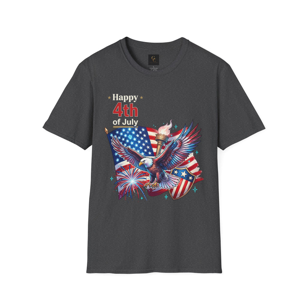4th of July Eagle T-Shirt — American Flag, Torch & Fireworks Patriotic Tee
