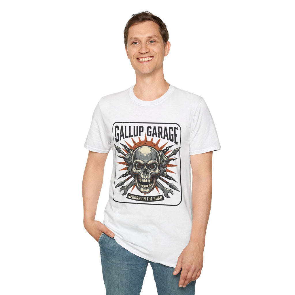 Gallup Garage Skull Tee — Vintage Automotive Mechanic T‑Shirt