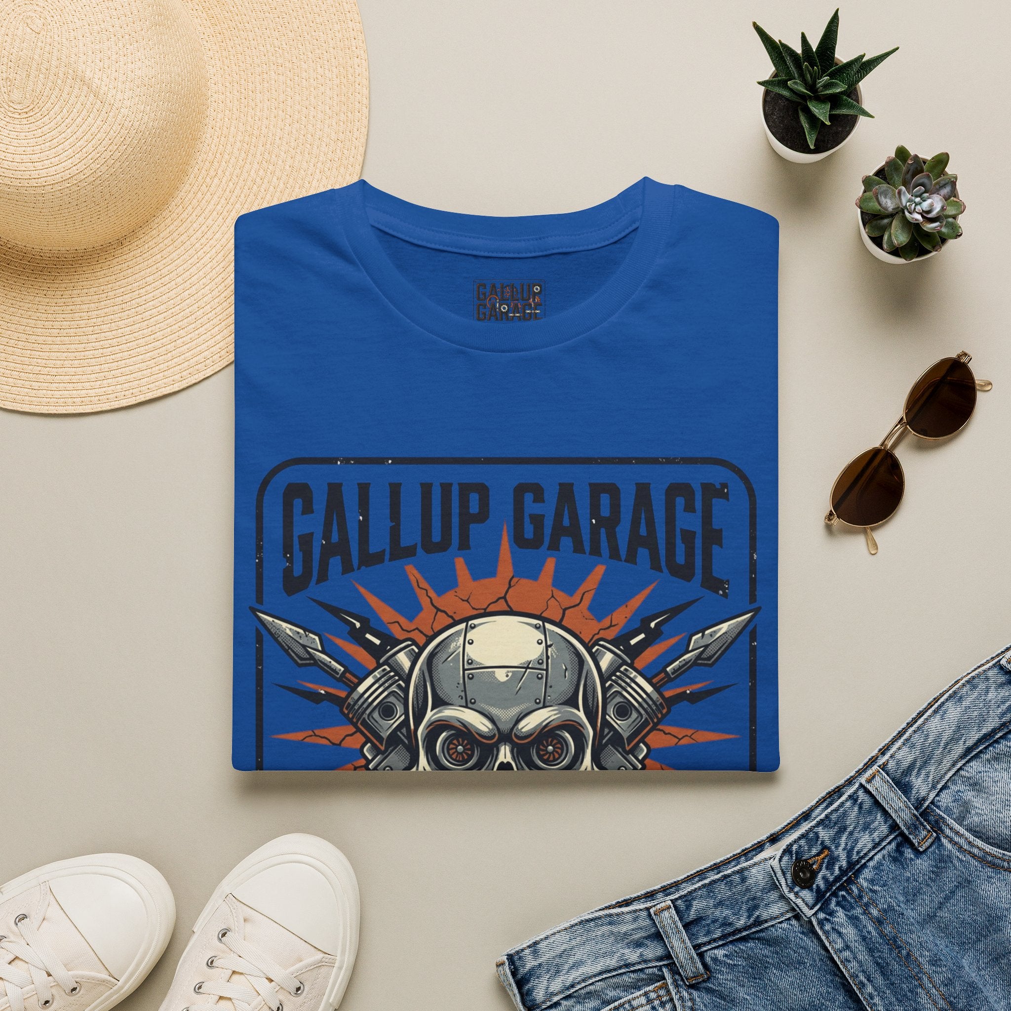 Gallup Garage Skull Tee — Vintage Automotive Mechanic T‑Shirt