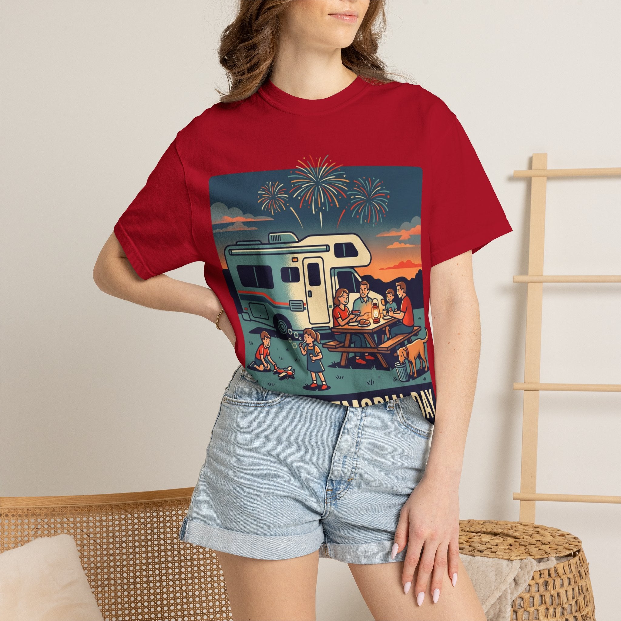 Memorial Day RV Camping T-Shirt – "Happy Memorial Day" Family Campfire Design