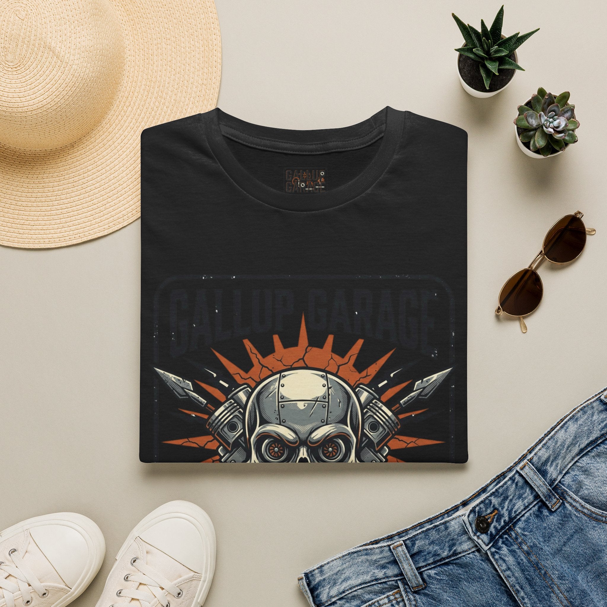 Gallup Garage Skull Tee — Vintage Automotive Mechanic T‑Shirt